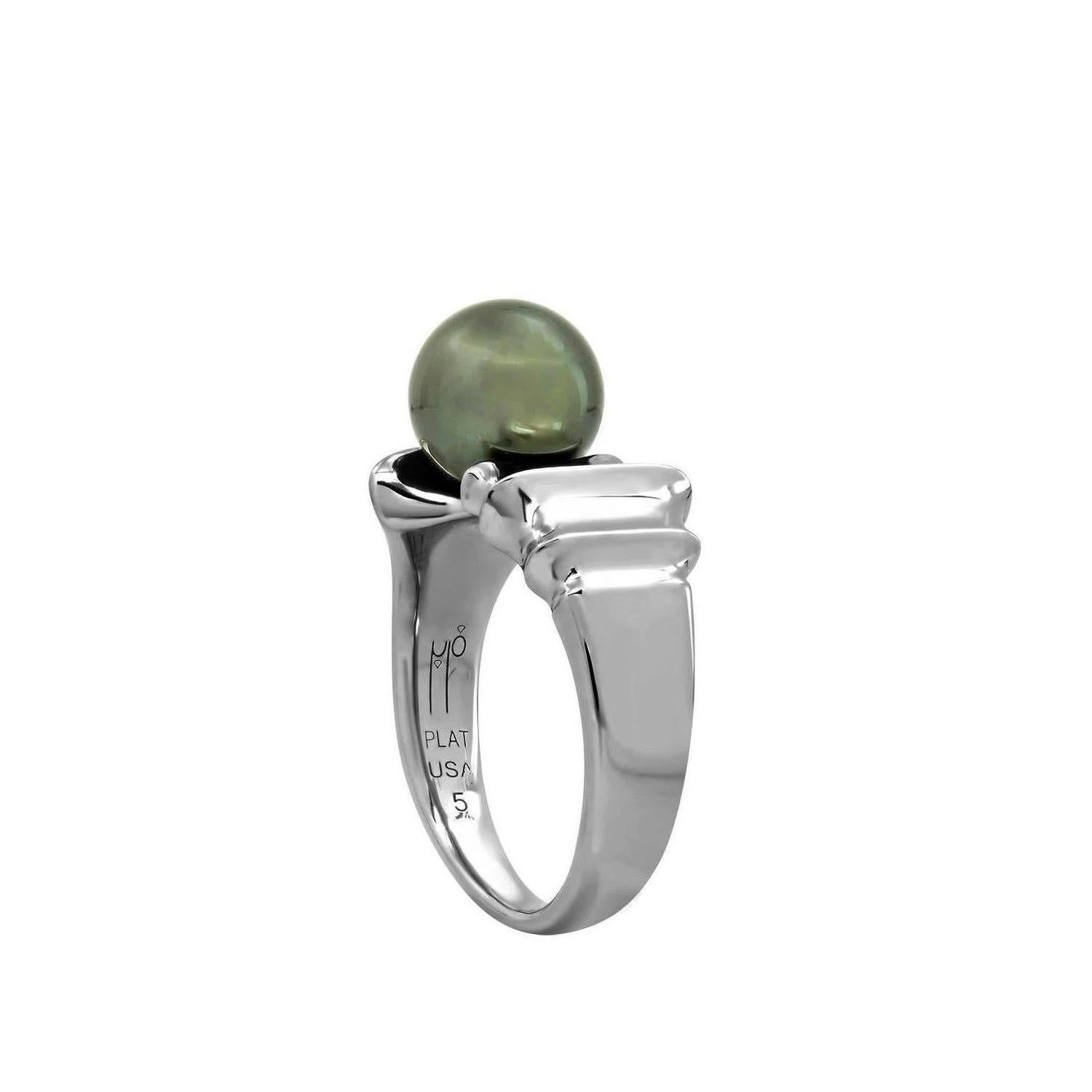 Contemporary FARBOD Black Pearl and Platinum Cocktail Ring 