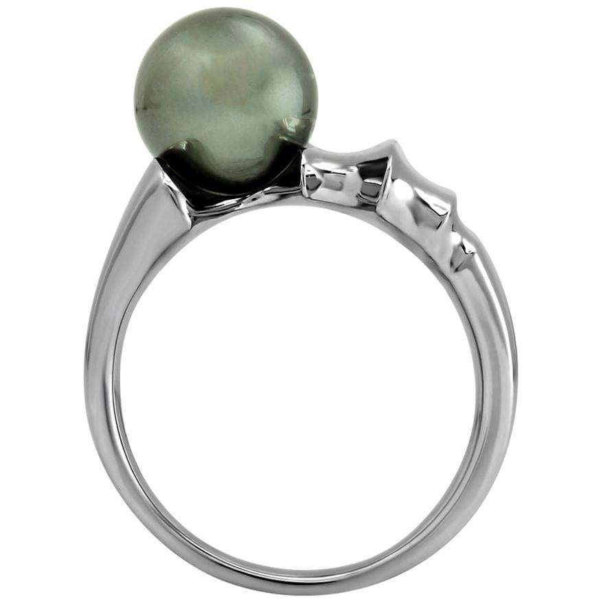 FARBOD Black Pearl and Platinum Cocktail Ring "Mitra" For Sale