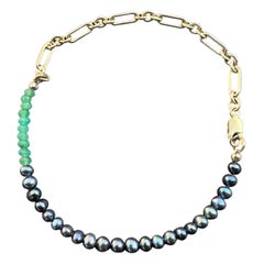 Black Pearl Ankle Bracelet Chain Chrysoprase J Dauphin