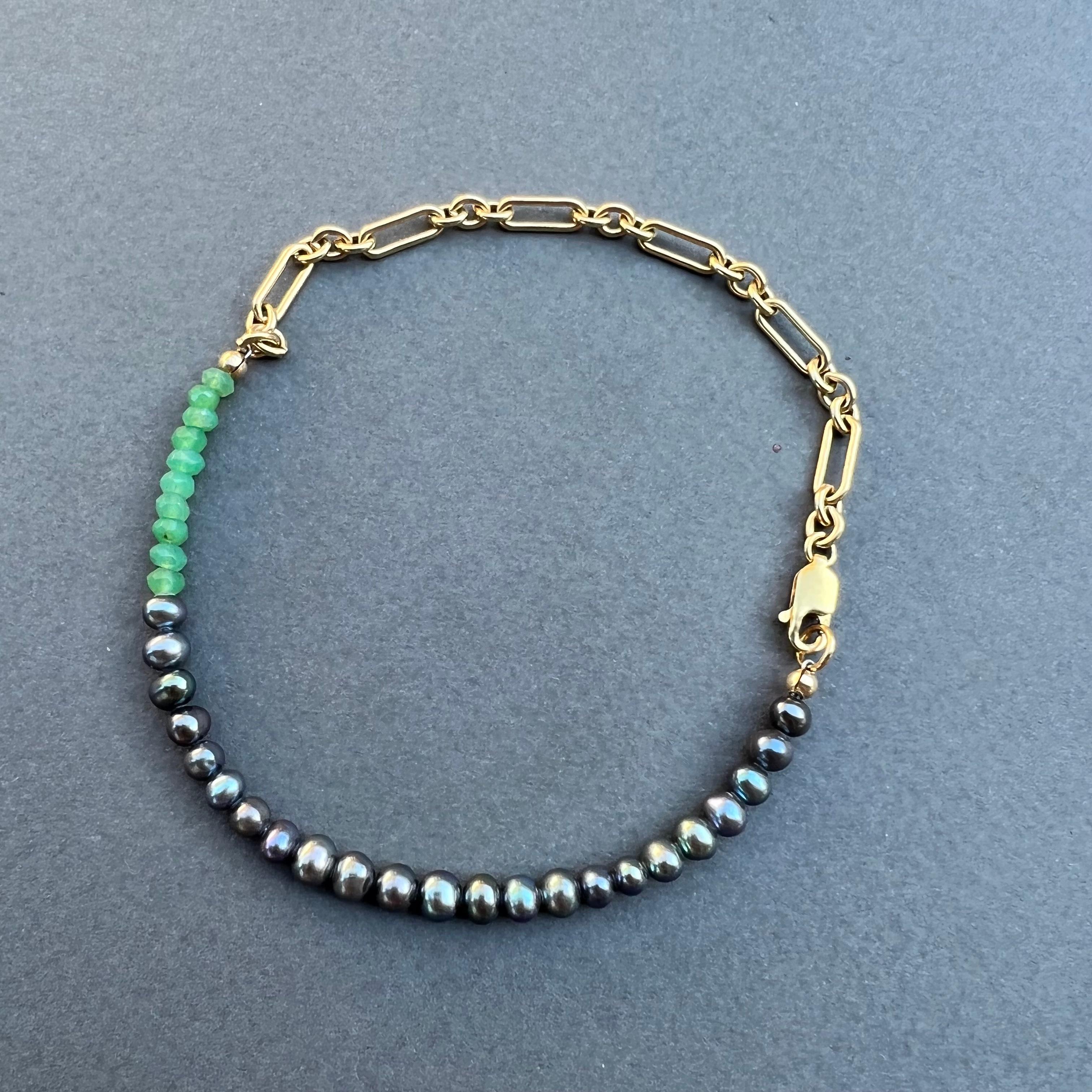 Black Pearl Ankle Bracelet Gold Filled Chain Chrysoprase J Dauphin For Sale 2
