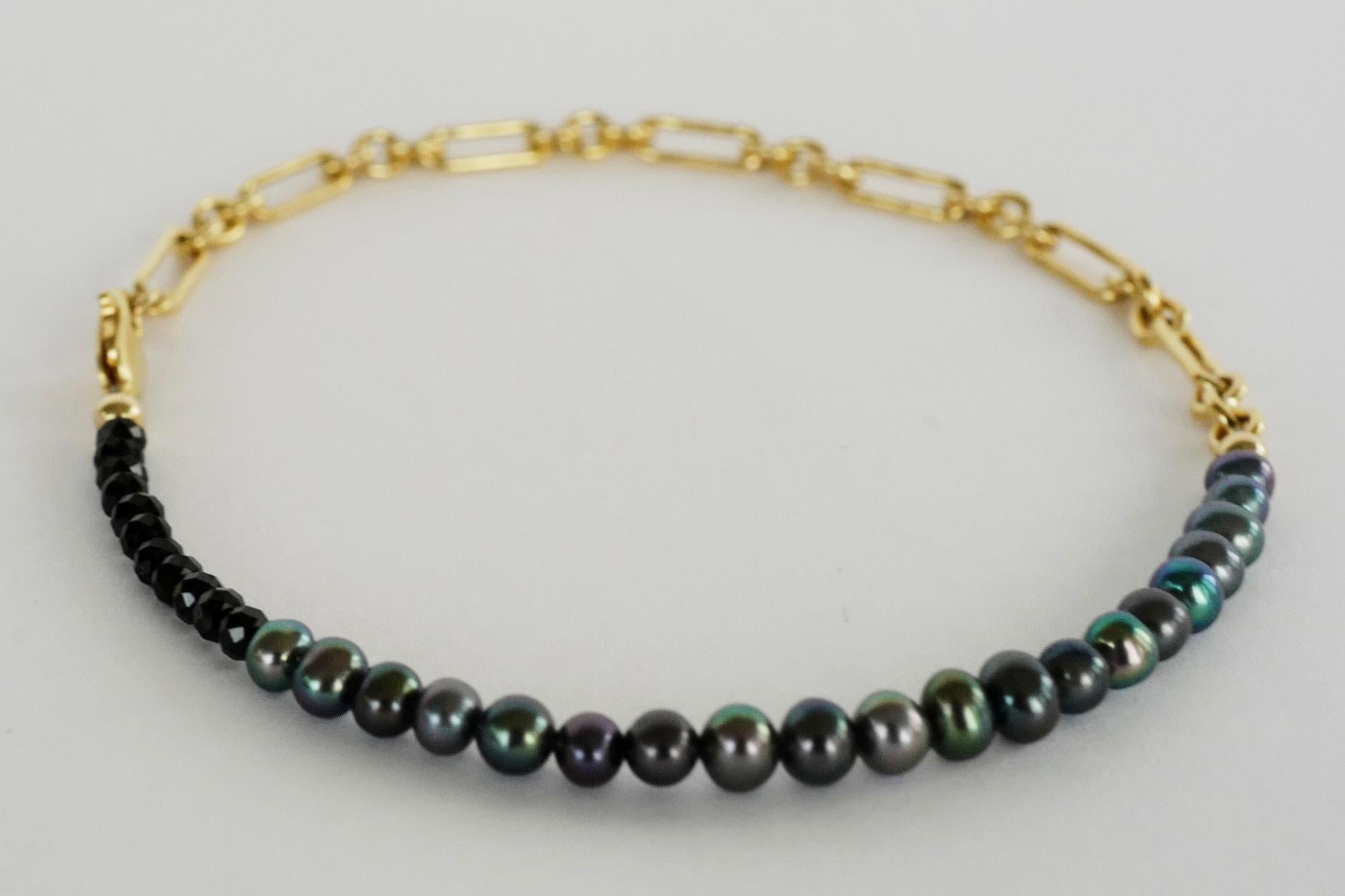 Black Pearl Beaded Choker Necklace Black Spinel Gold Filled Chain J Dauphin In New Condition For Sale In Los Angeles, CA