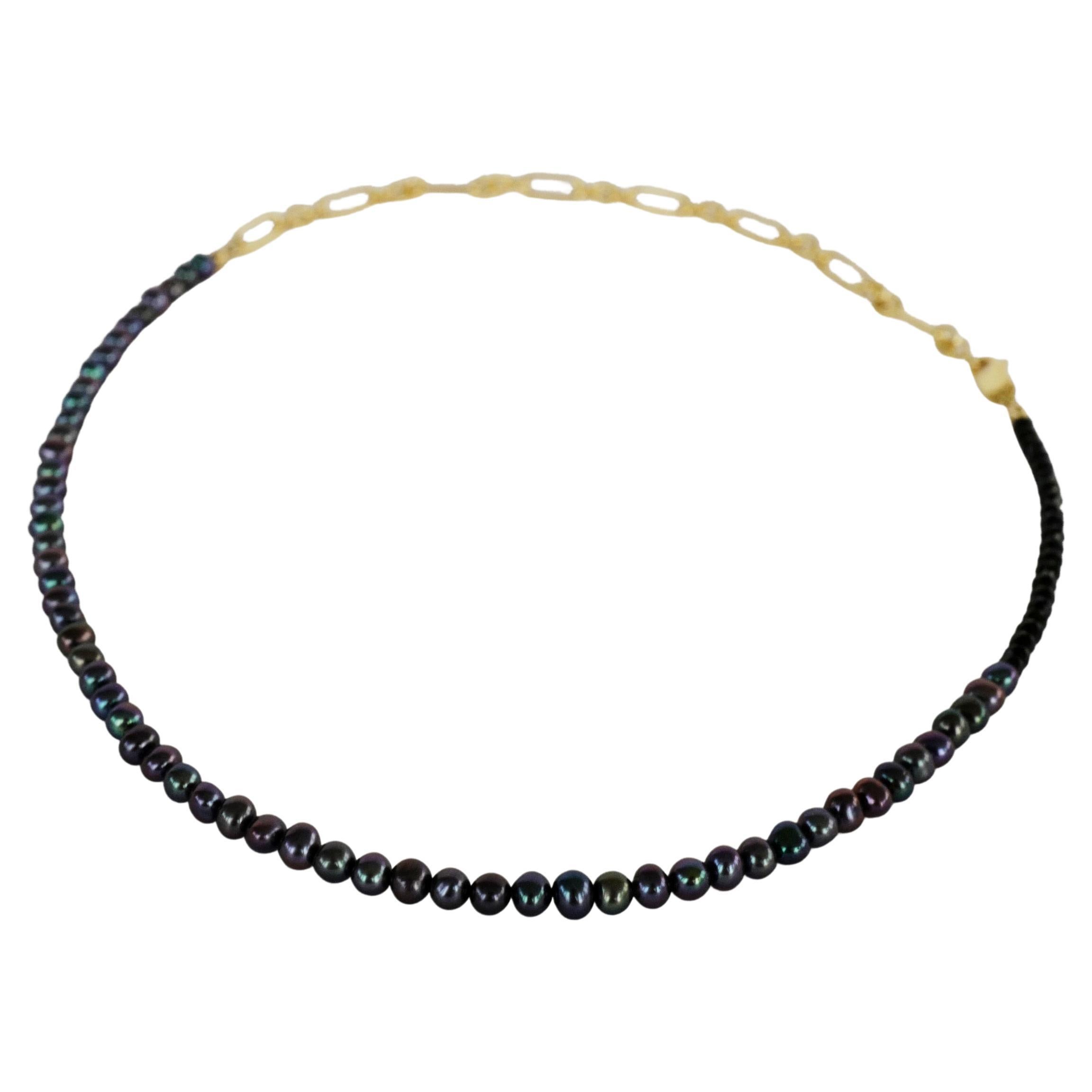 Black Pearl Beaded Choker Necklace Black Spinel Gold Filled Chain J Dauphin