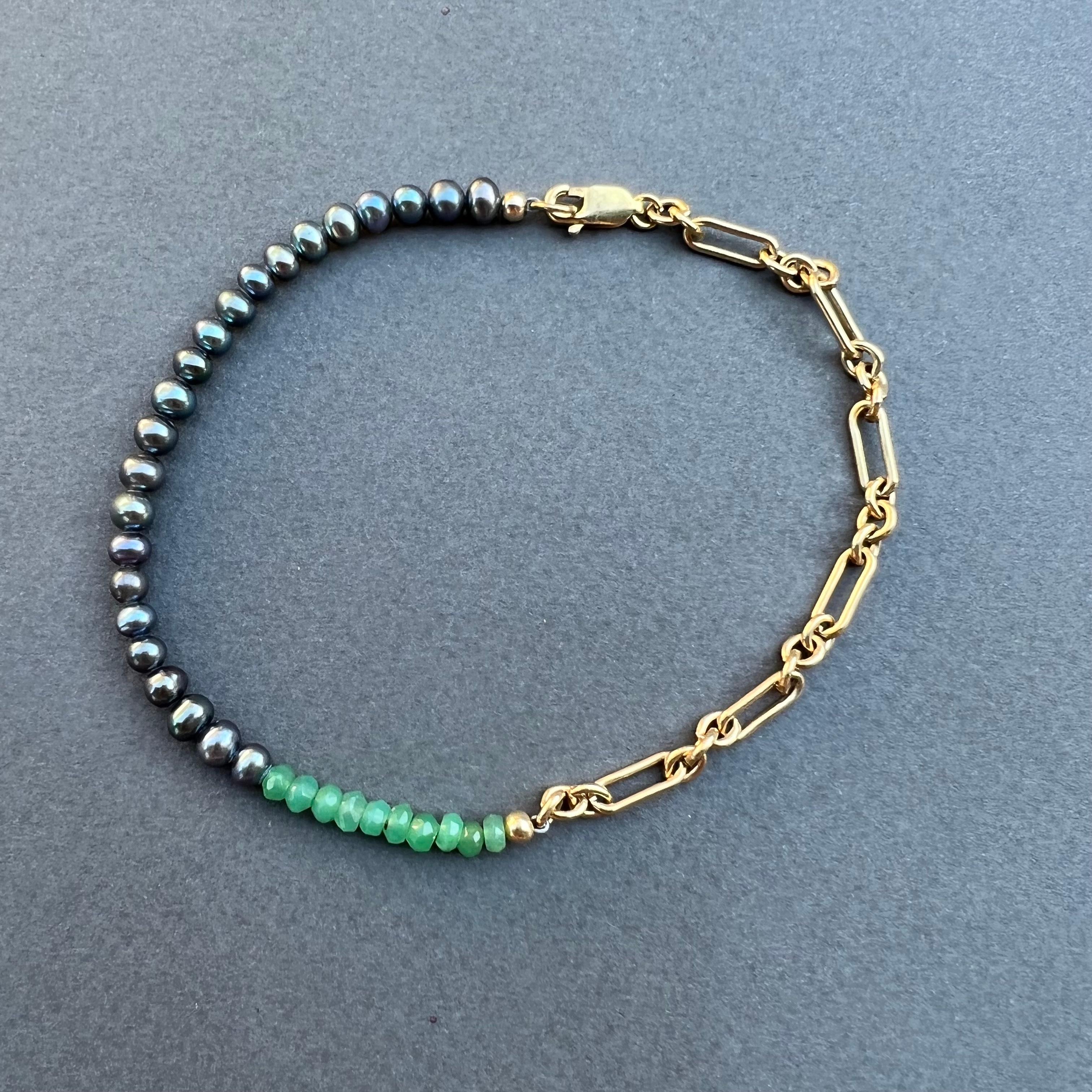 Women's Black Pearl Bracelet Chain Chrysoprase J Dauphin For Sale