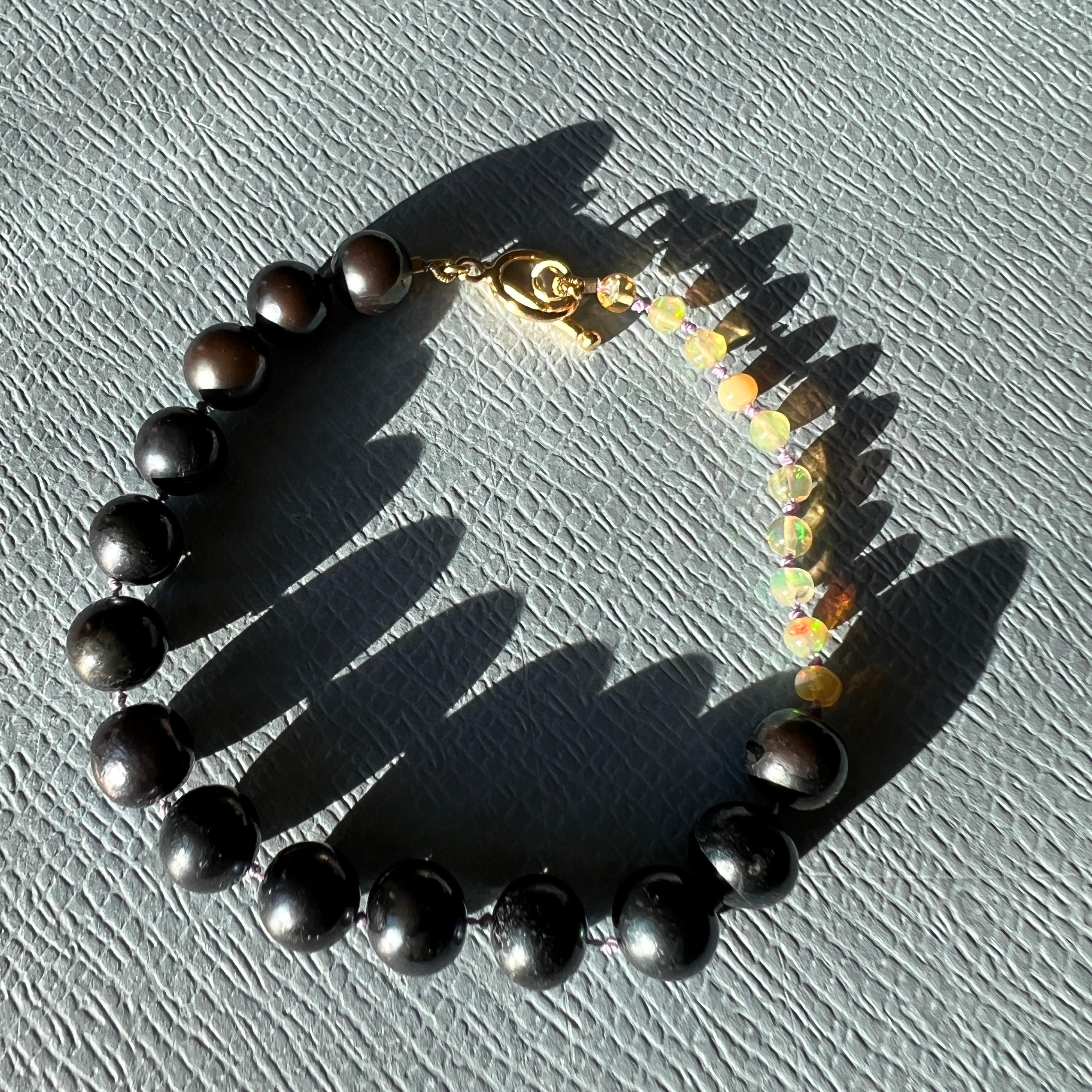 Round Cut Black Pearl Bracelet Egyptian Opal