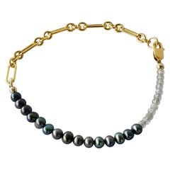 Bracelet « Black Pearl » en labradorite avec chaîne plaquée or J Dauphin