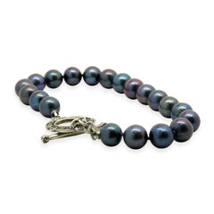 Black Pearl Bracelet with Sterling Silver Marcasite Toggle Clasp