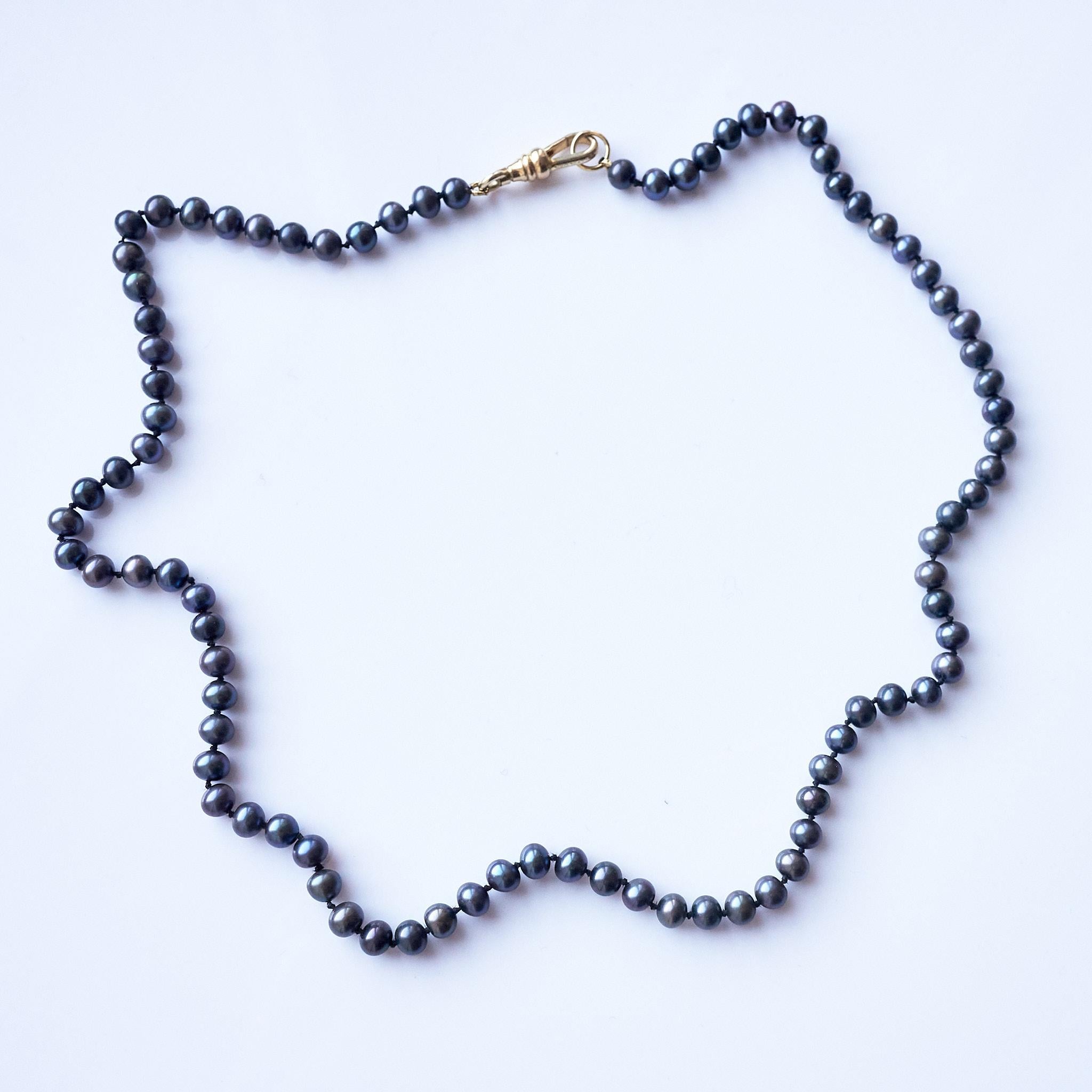 Victorian Black Pearl Choker Beaded Necklace Black Silk Thread J Dauphin For Sale
