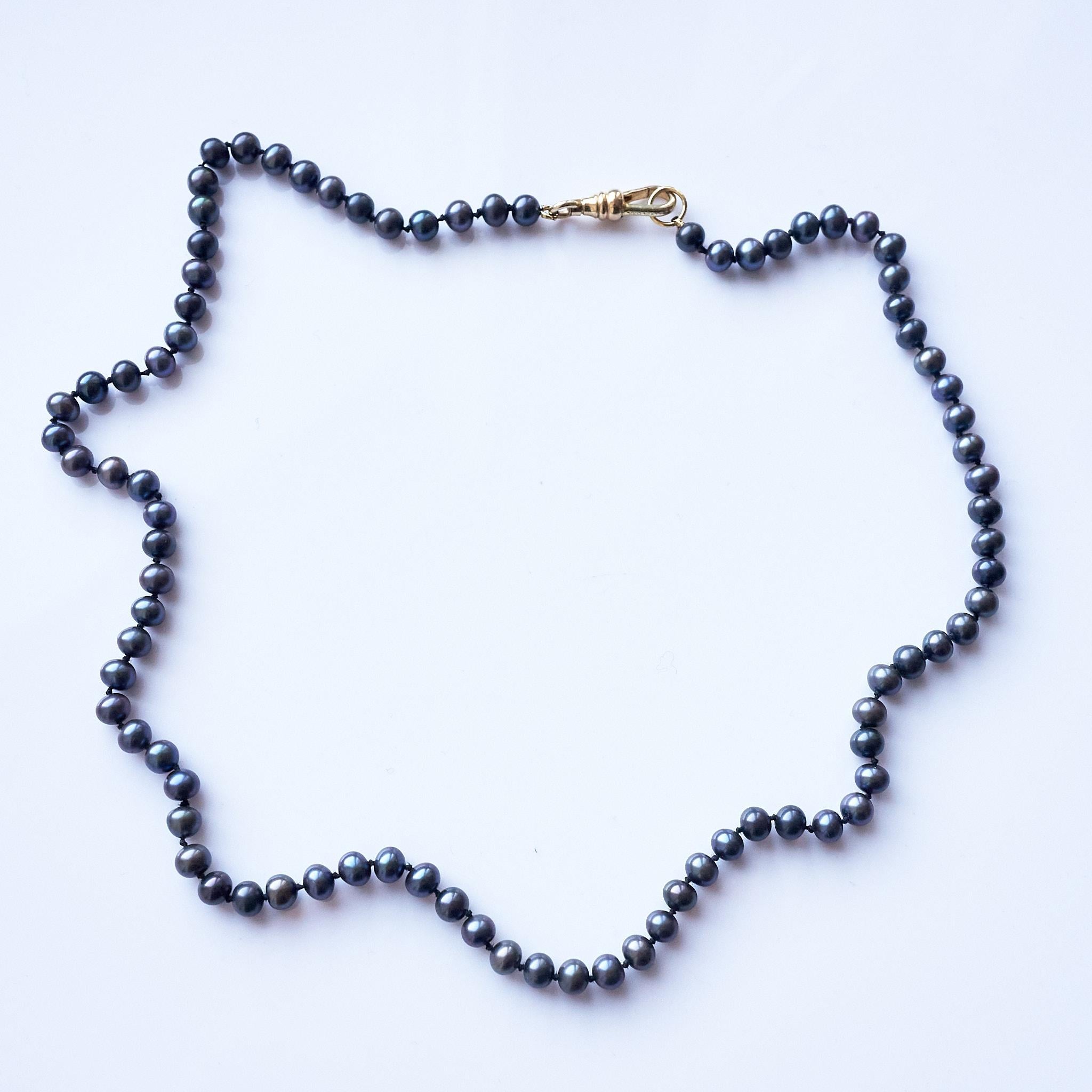 Women's Black Pearl Choker Beaded Necklace Black Silk Thread J Dauphin For Sale