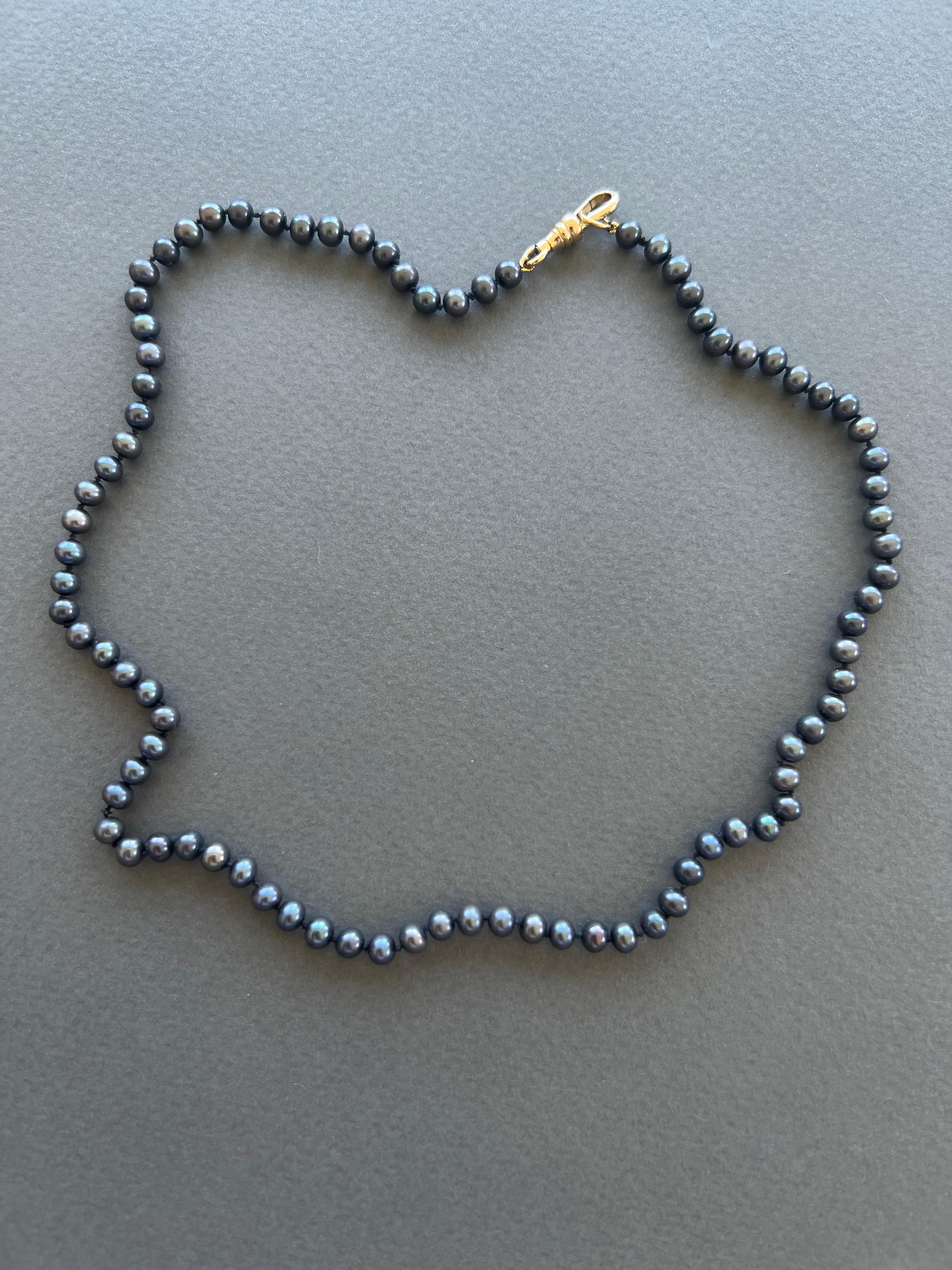 Black Pearl Choker Beaded Necklace Black Silk Thread 18