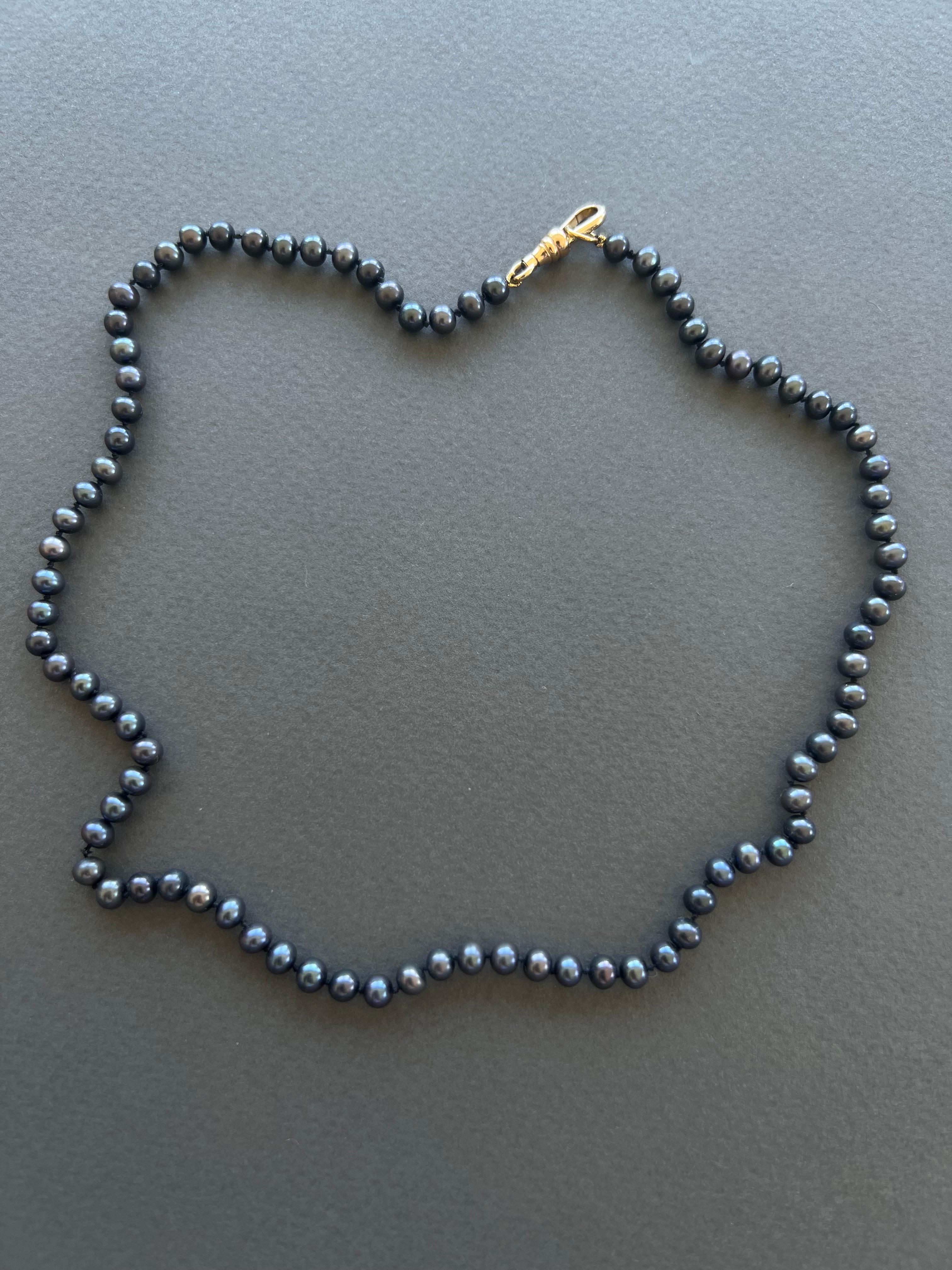 Victorian Black Pearl Choker Beaded Necklace Black Silk Thread J Dauphin For Sale