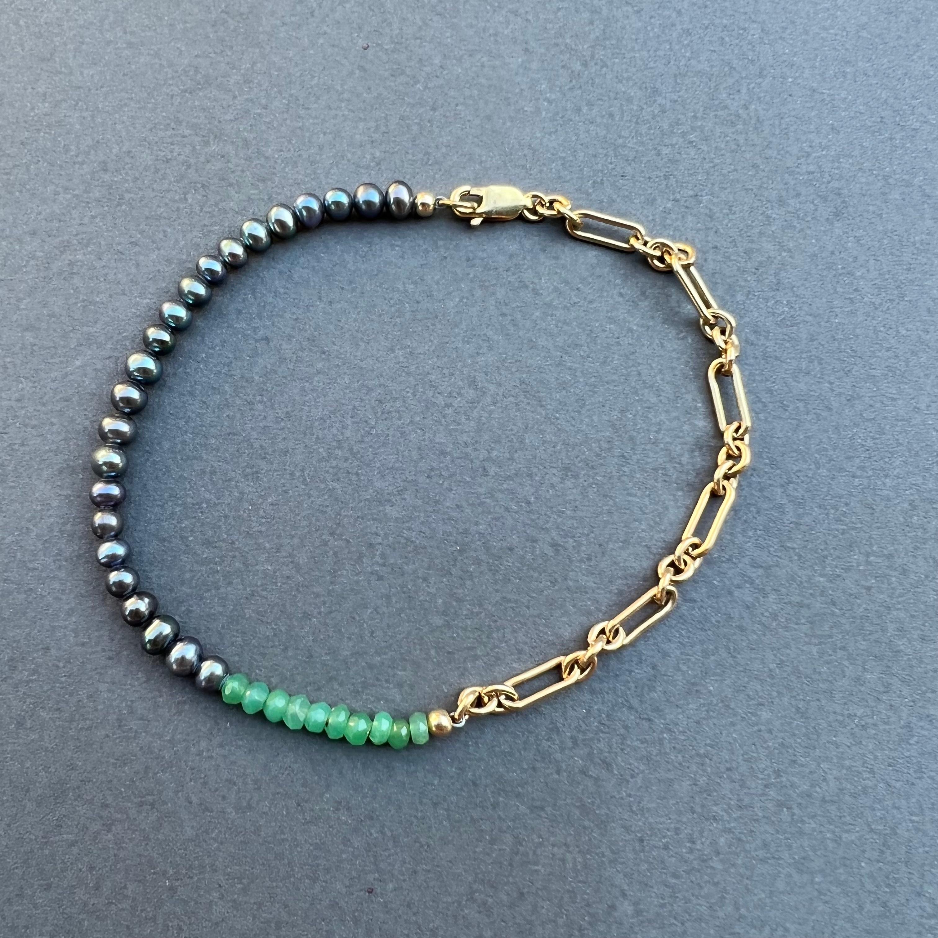 Schwarzes Perlen-Chrysopras-Armband Kette J Dauphin 1