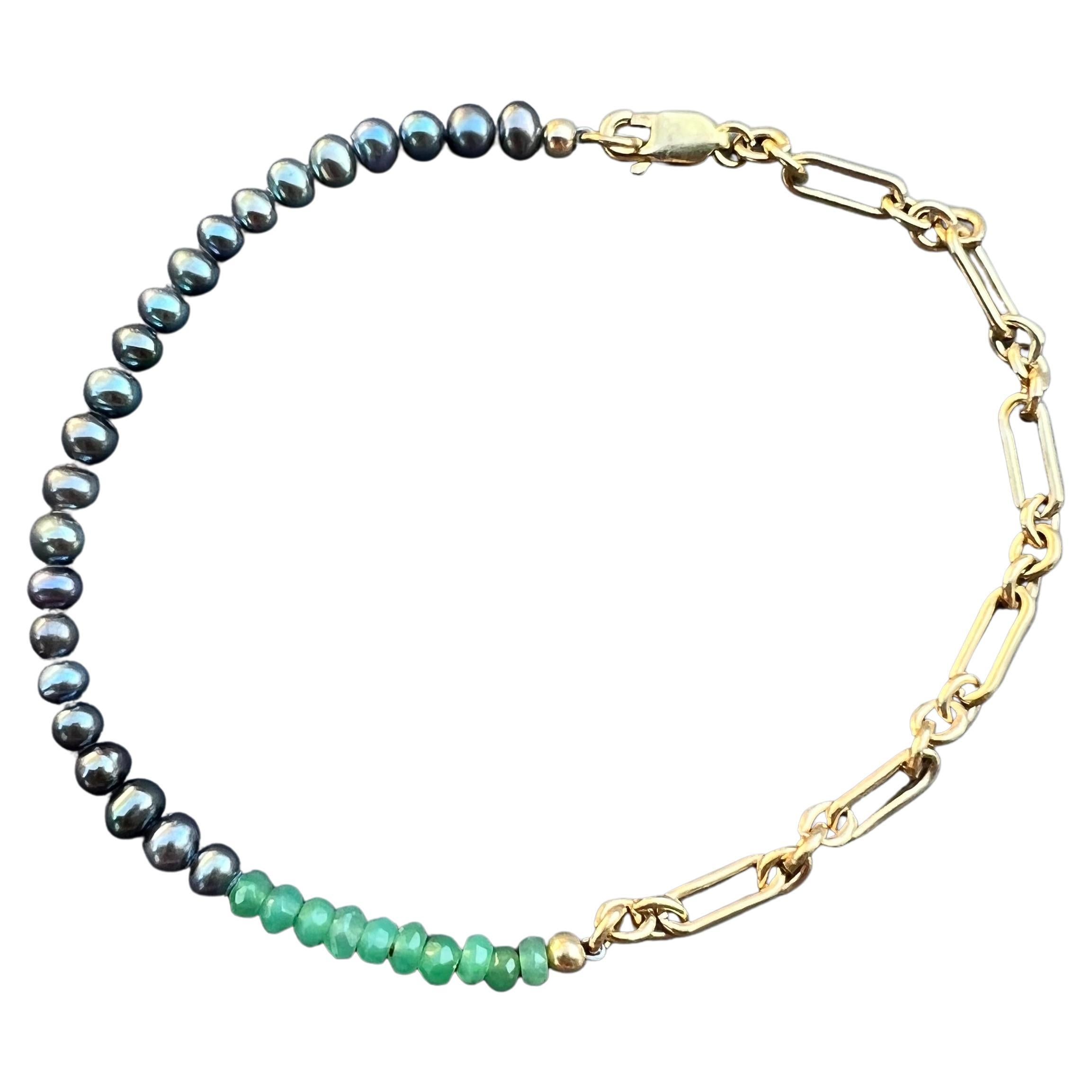 Bracelet chaîne J Dauphin en perles noires et chrysoprase en vente 2