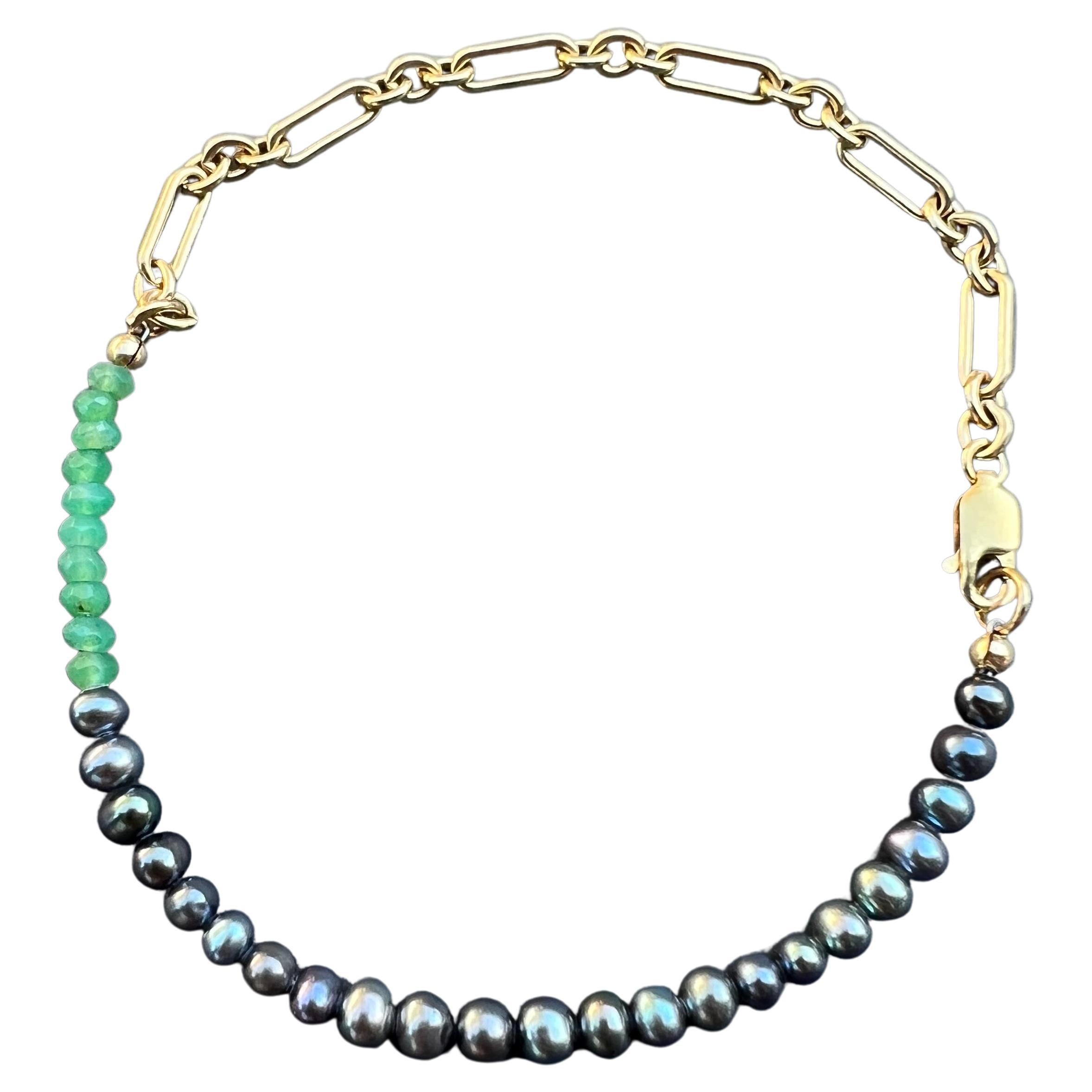 Bracelet chaîne J Dauphin en perles noires et chrysoprase