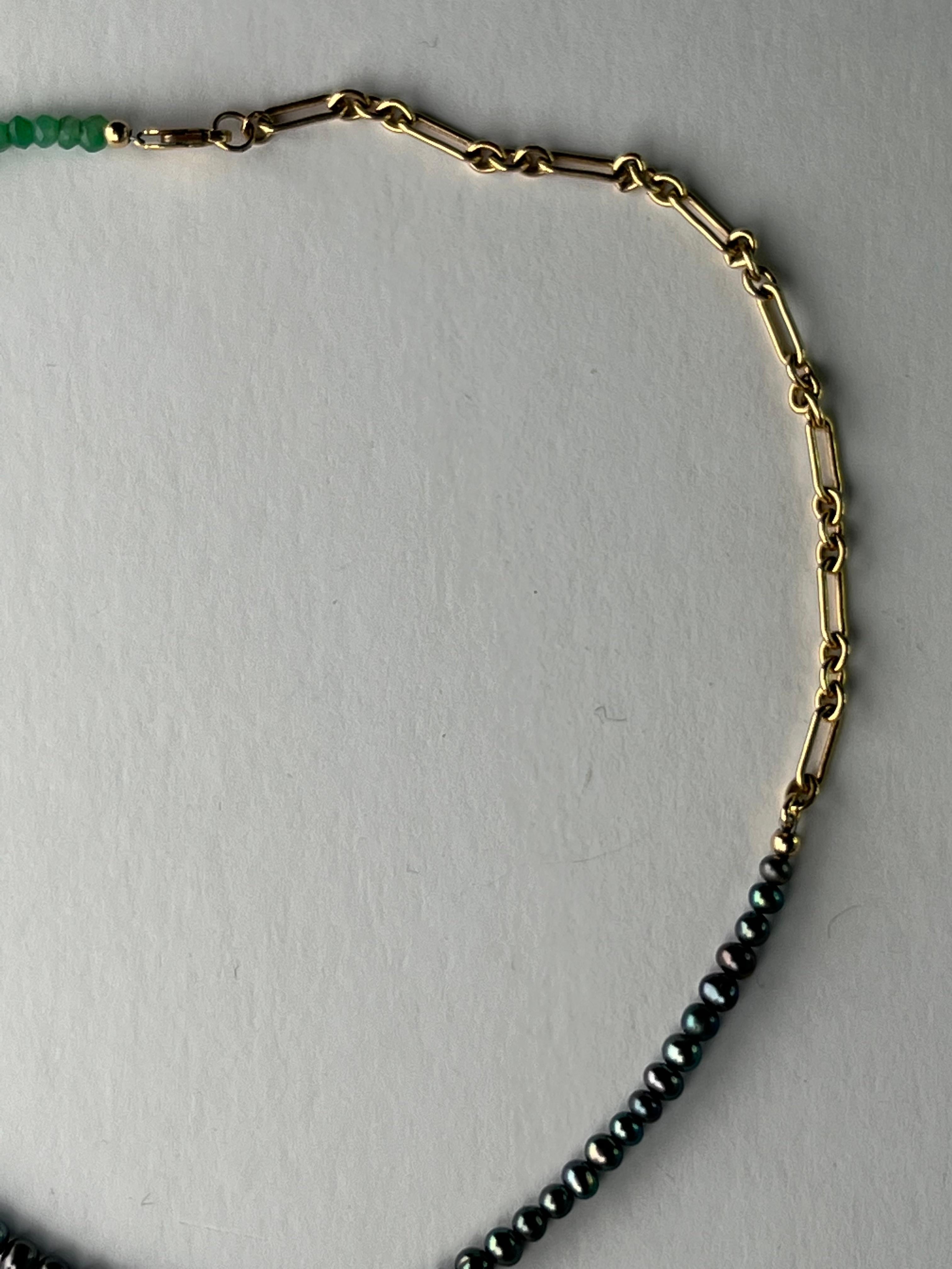 Choker-Halskette mit schwarzer Perle und Chrysopras, J Dauphin im Angebot 4