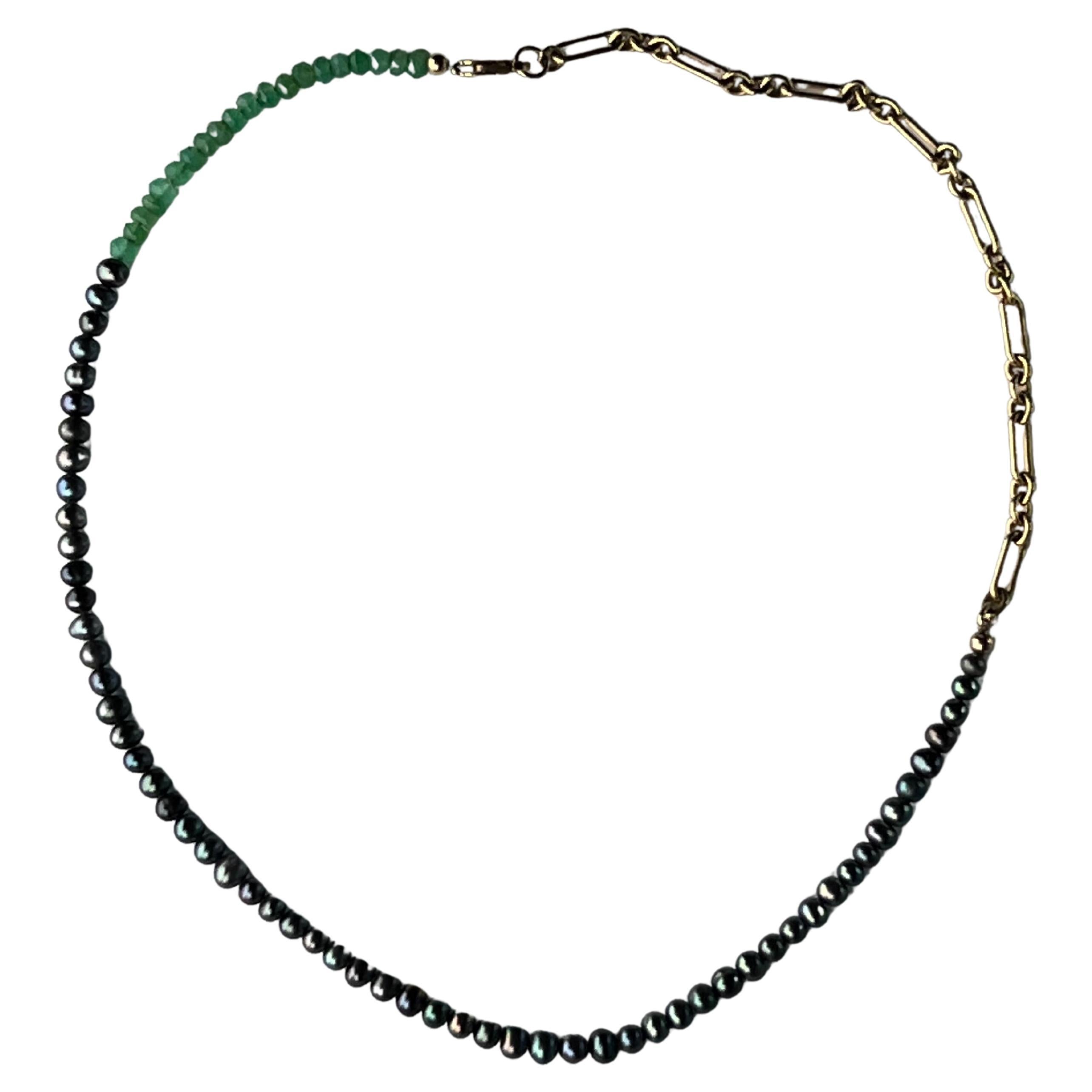 Black Pearl Chrysoprase Gold Filled Chain Choker Necklace 16