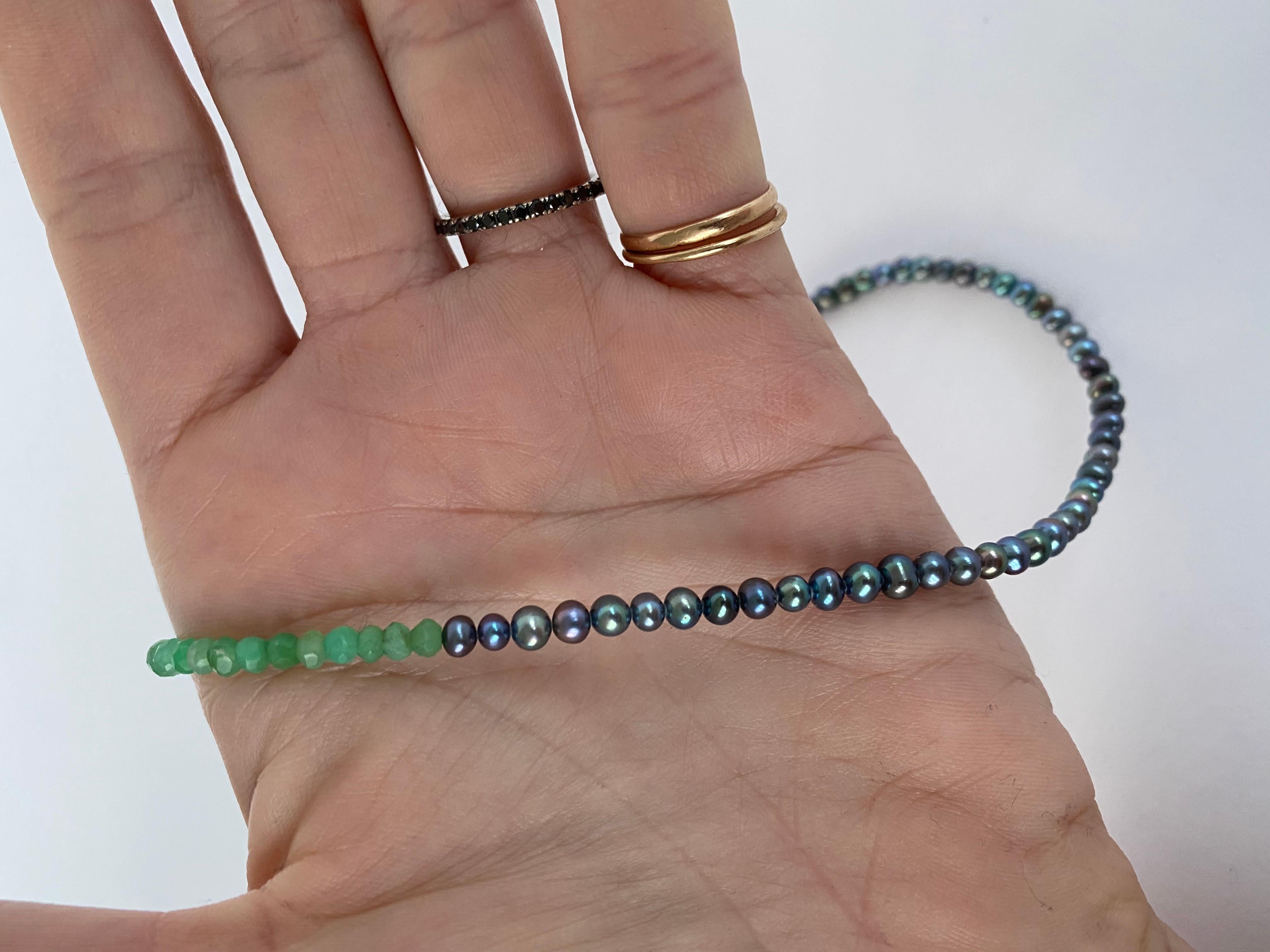 Romantic Black Pearl Chrysoprase Choker Necklace Chain J Dauphin For Sale