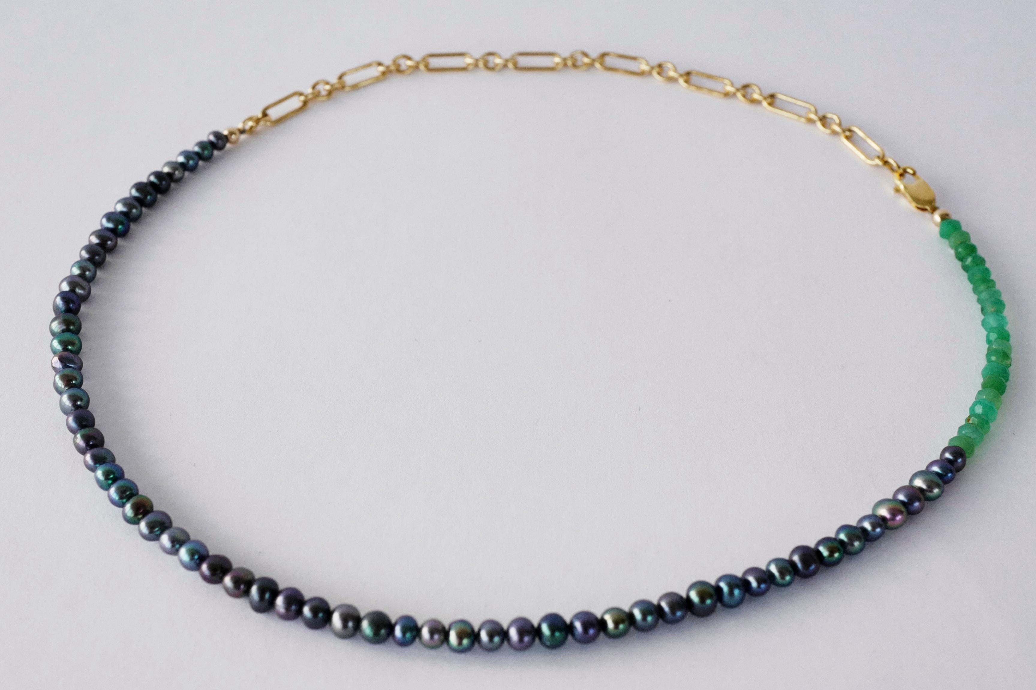 Choker-Halskette mit schwarzer Perle und Chrysopras, J Dauphin Damen im Angebot