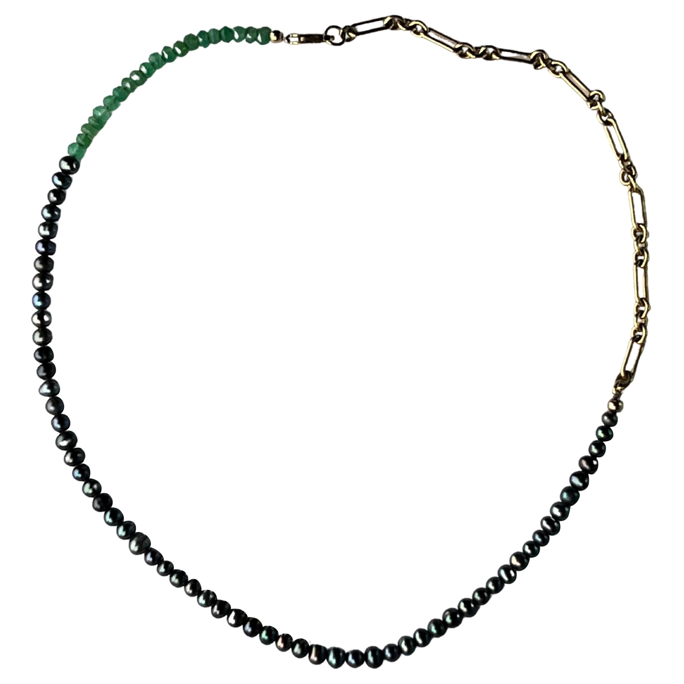 Choker-Halskette mit schwarzer Perle und Chrysopras, J Dauphin