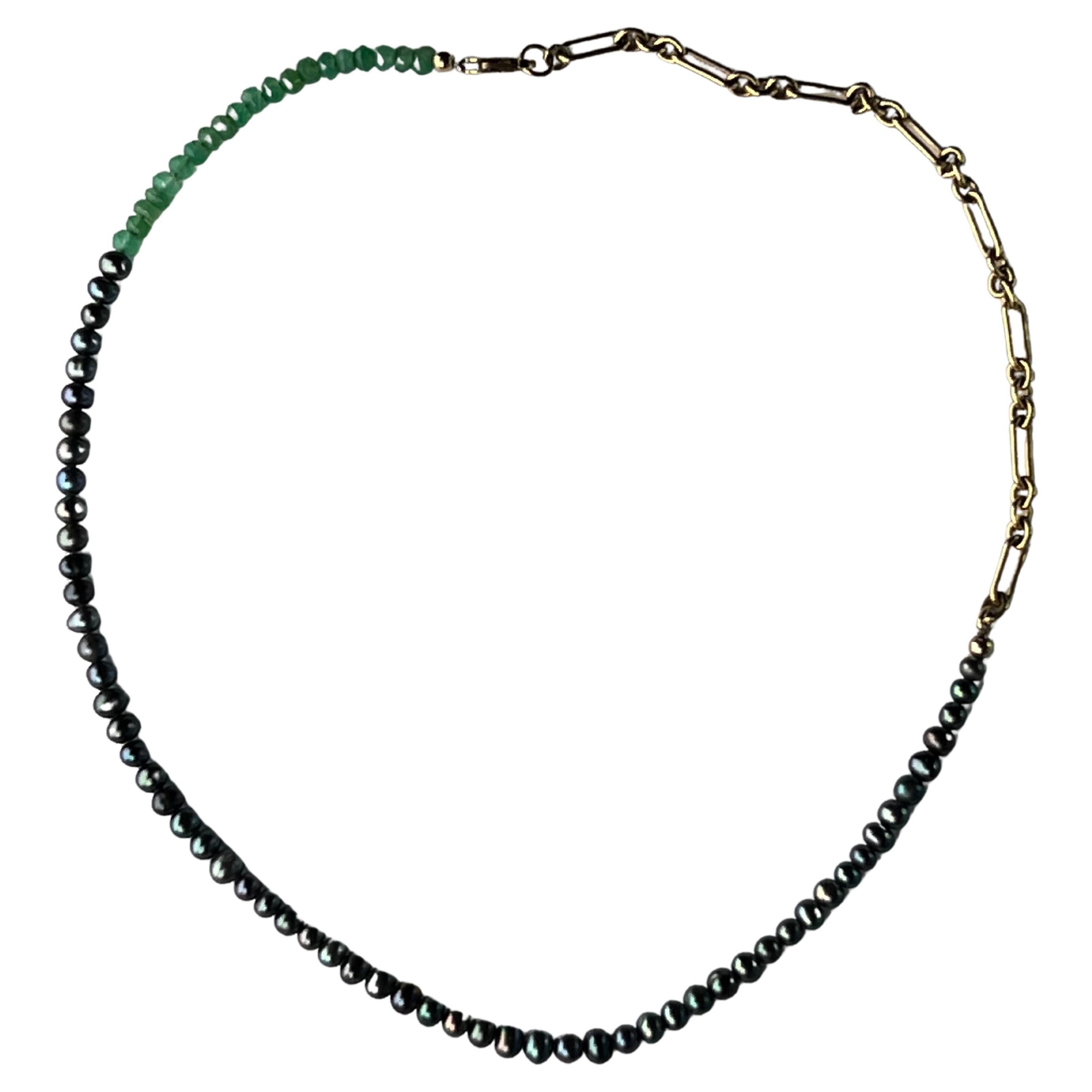 Choker-Halskette mit schwarzer Perle und Chrysopras, J Dauphin im Angebot