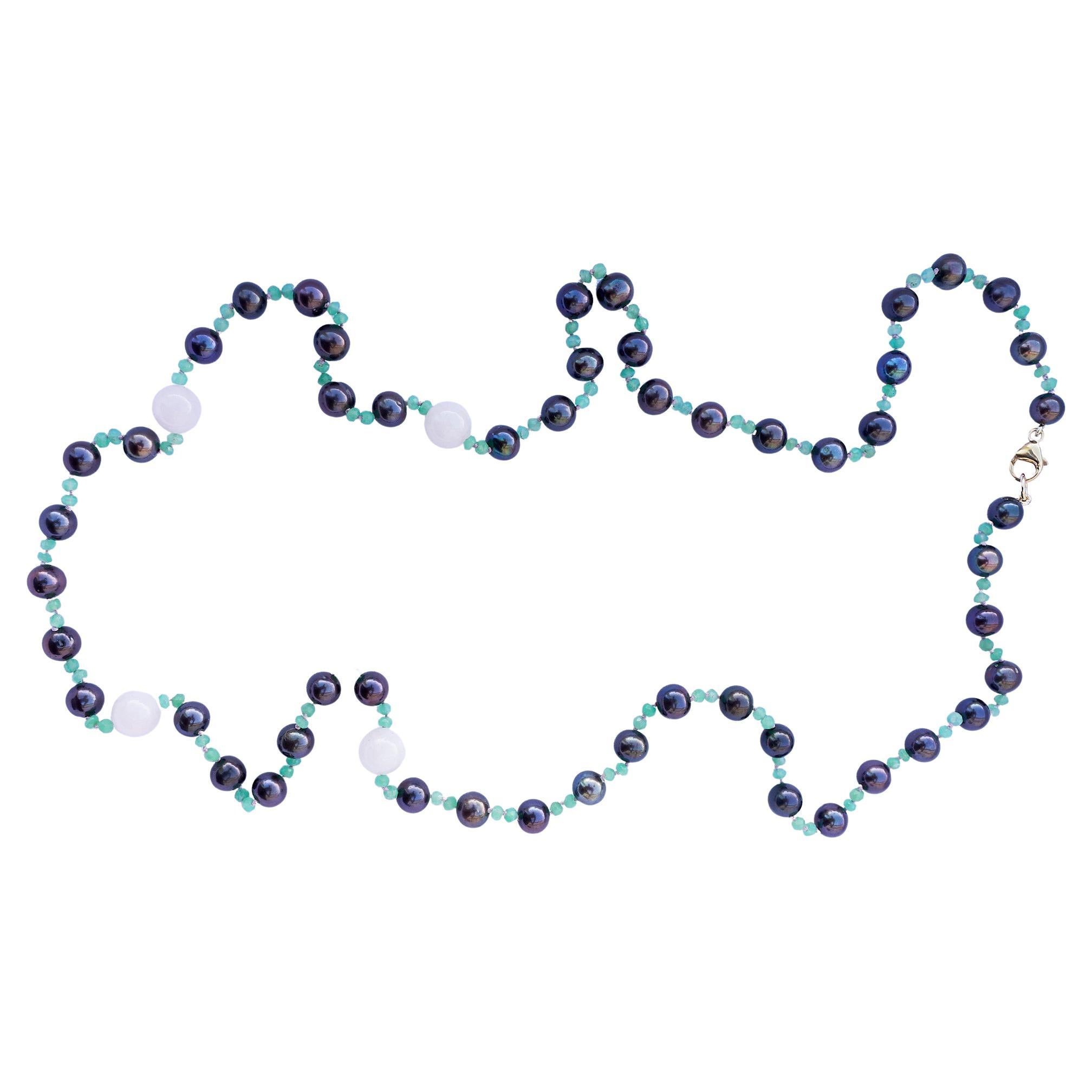 Halskette mit schwarzer Perle, Chrysopras, Quarz und Perlen, J Dauphin im Zustand „Neu“ im Angebot in Los Angeles, CA