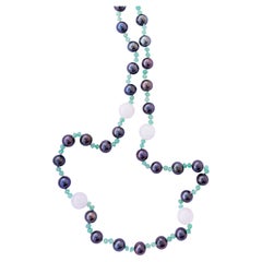 J Dauphin Collier de perles en perles noires, chrysoprase et quartz