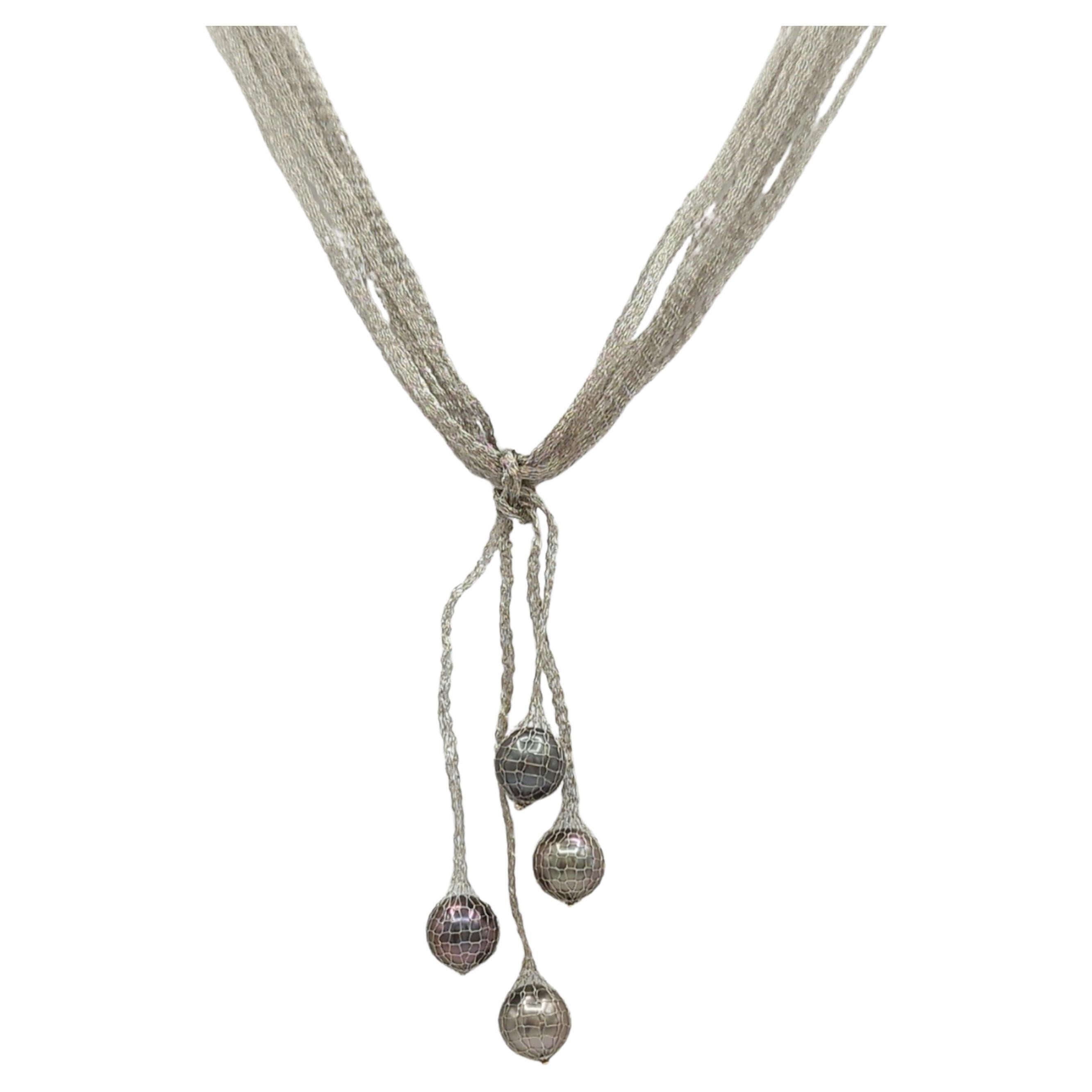 Black Pearl Dangle Necklace in 18K White Gold For Sale