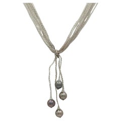 Black Pearl Dangle Necklace in 18K White Gold