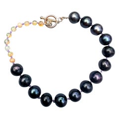 Bracelet en perles d'opale égyptienne « Black Pearl », plaqué or 14 carats