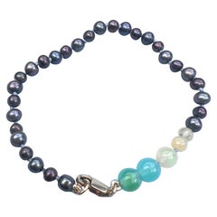 Bracelet en perles d'opale égyptienne « Black Pearl », plaqué or 14 carats
