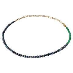 Black Pearl Green Chrysoprase Gold Filled Chain Beaded Choker Necklace J Dauphin