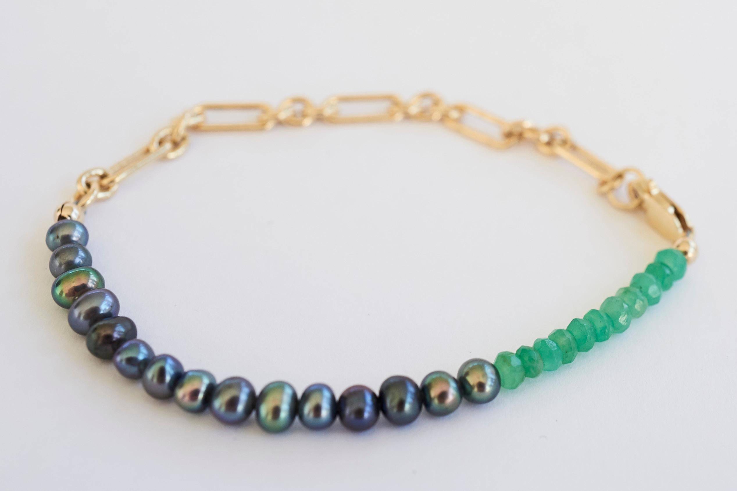 Black Pearl Green Chrysoprase Gold Filled Chain Bracelet J Dauphin

