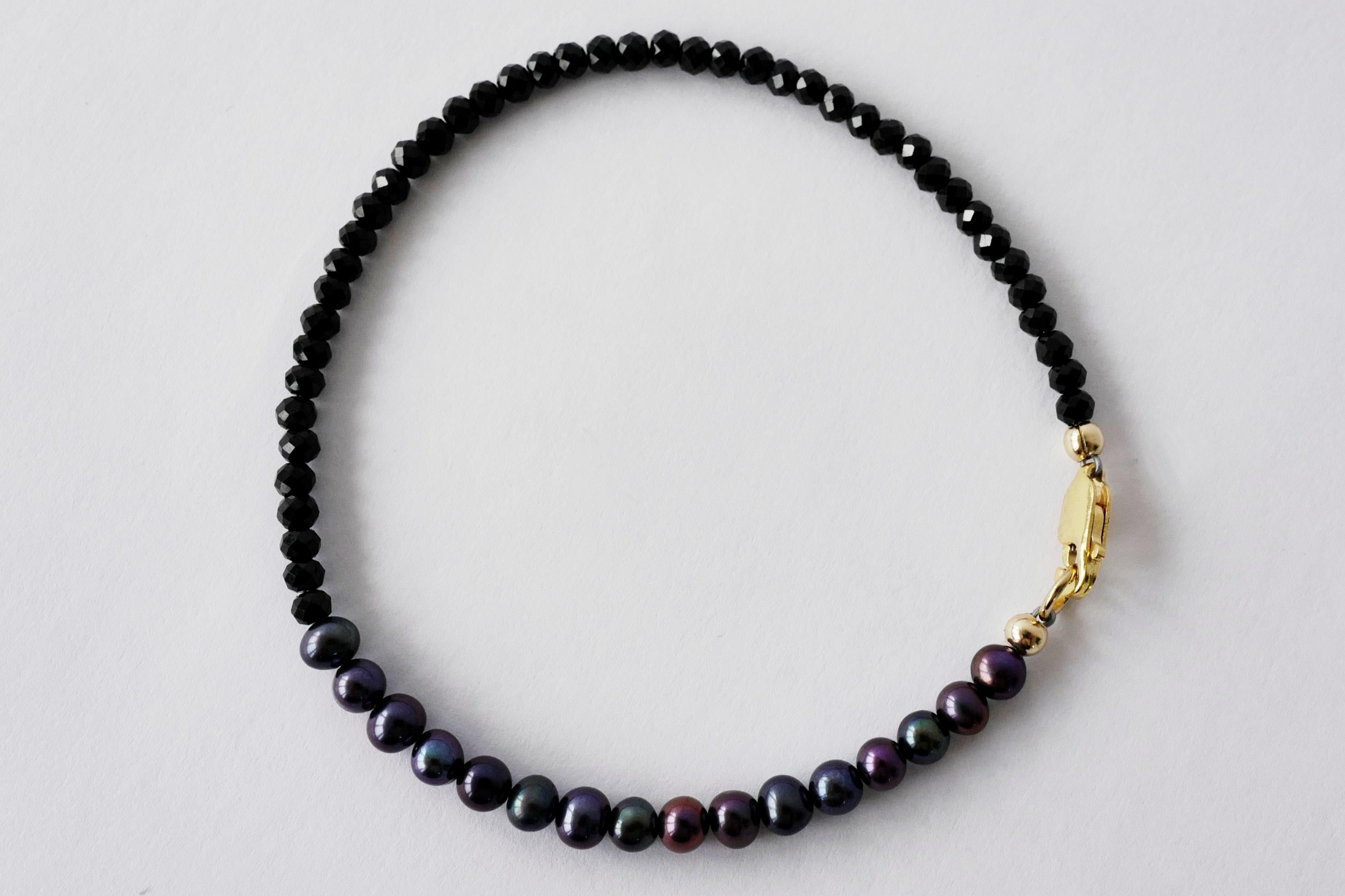 Schwarzes Perlen- Chrysopras-Armband Gold gefüllte Kette J Dauphin im Angebot 1