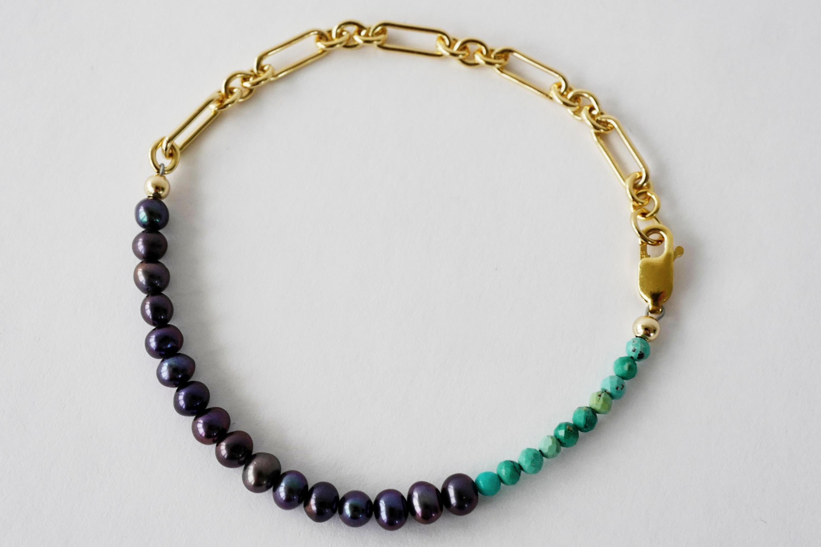 Black Pearl Chrysoprase Bracelet Gold Filled Chain J Dauphin For Sale 2