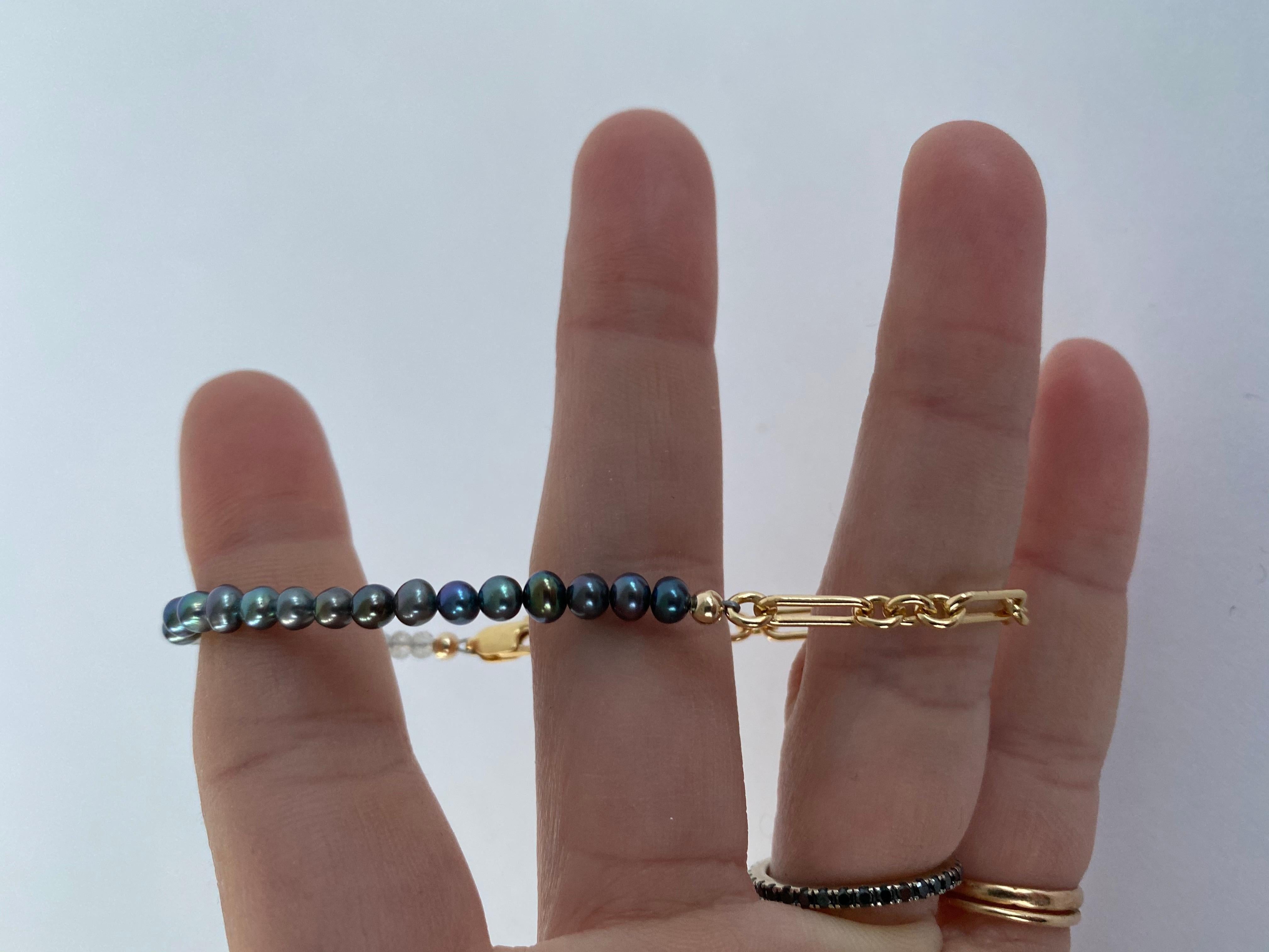 Round Cut Black Pearl Bracelet Labradorite Gold Filled Chain J Dauphin For Sale
