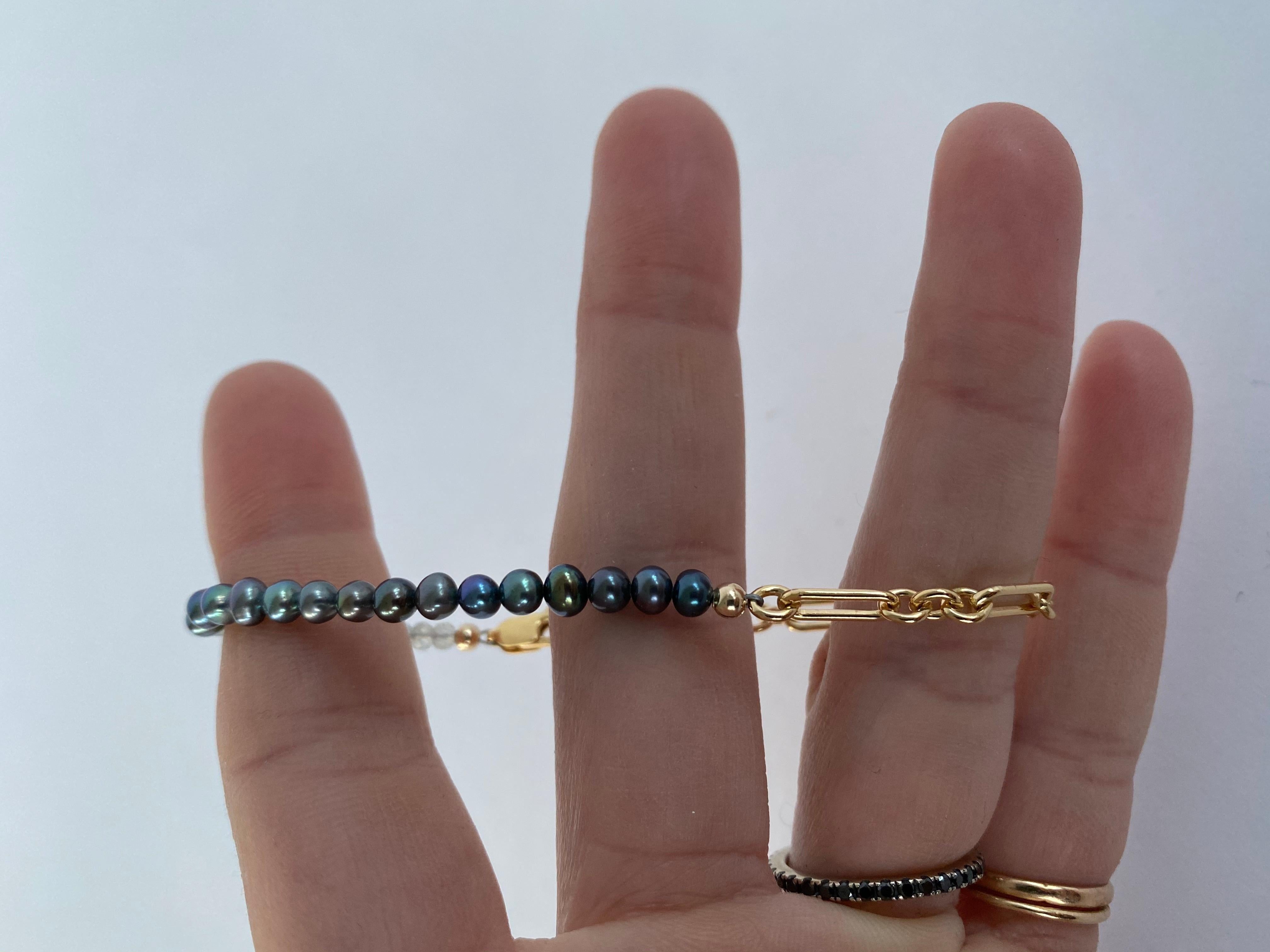 Black Pearl Bracelet Labradorite Gold Filled Chain J Dauphin In New Condition For Sale In Los Angeles, CA