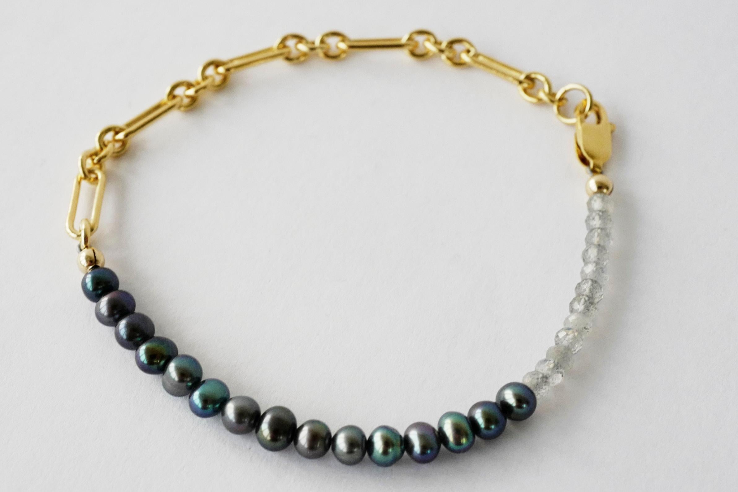 Black Pearl Bracelet Labradorite Gold Filled Chain J Dauphin For Sale 1