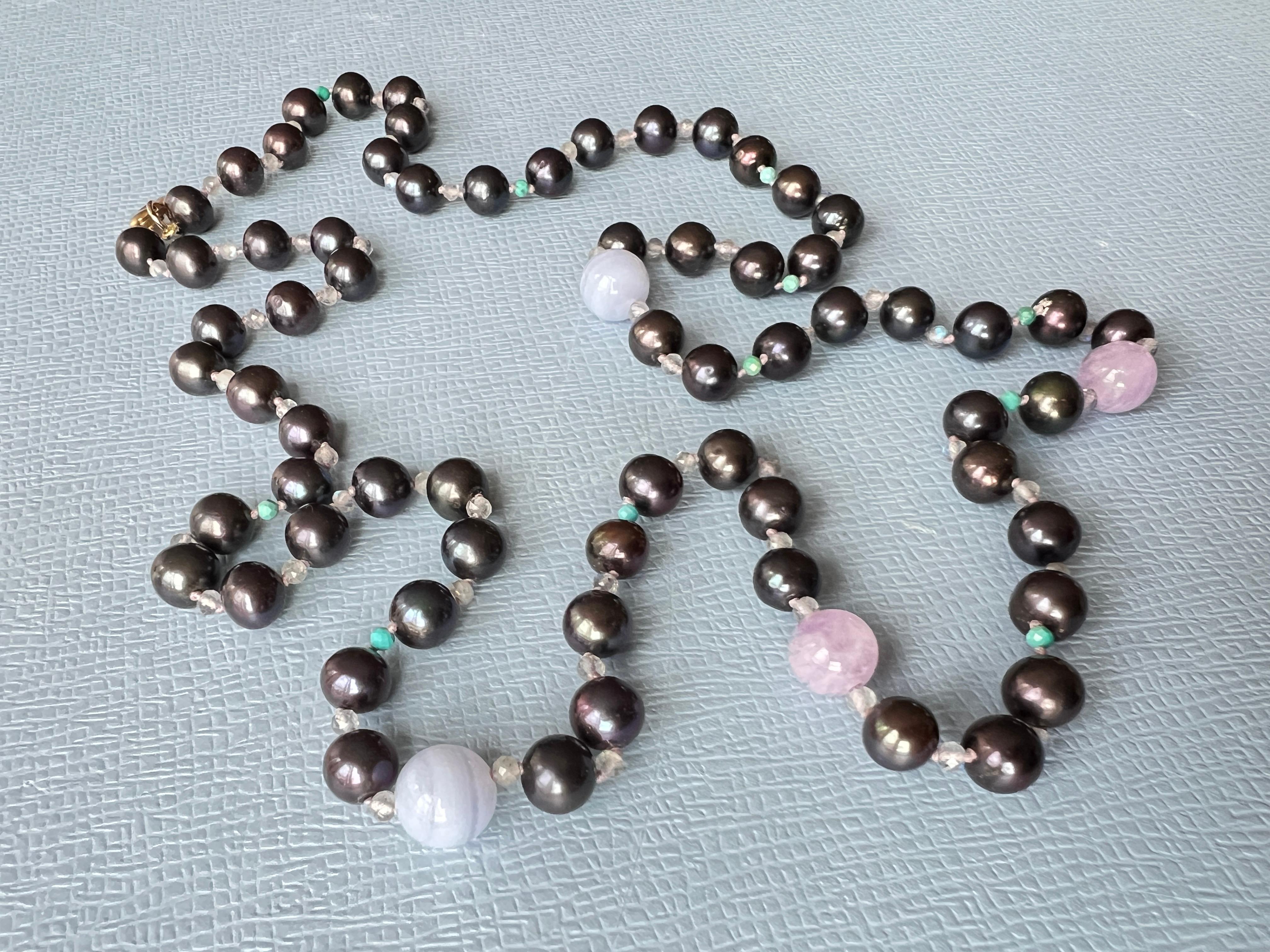 Black Pearl Necklace Amethyst Labradorite For Sale 4