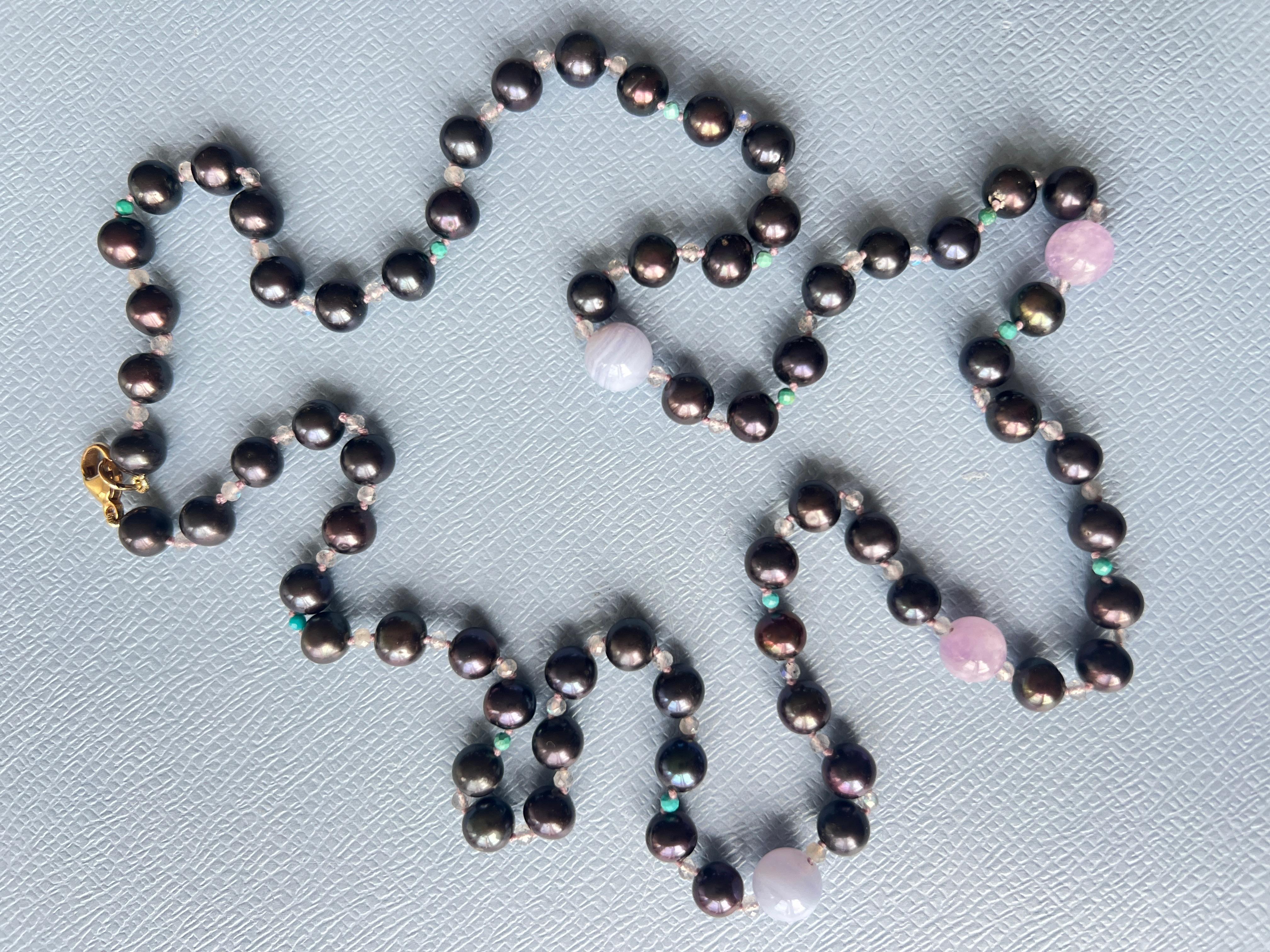 Black Pearl Necklace Amethyst Labradorite For Sale 6
