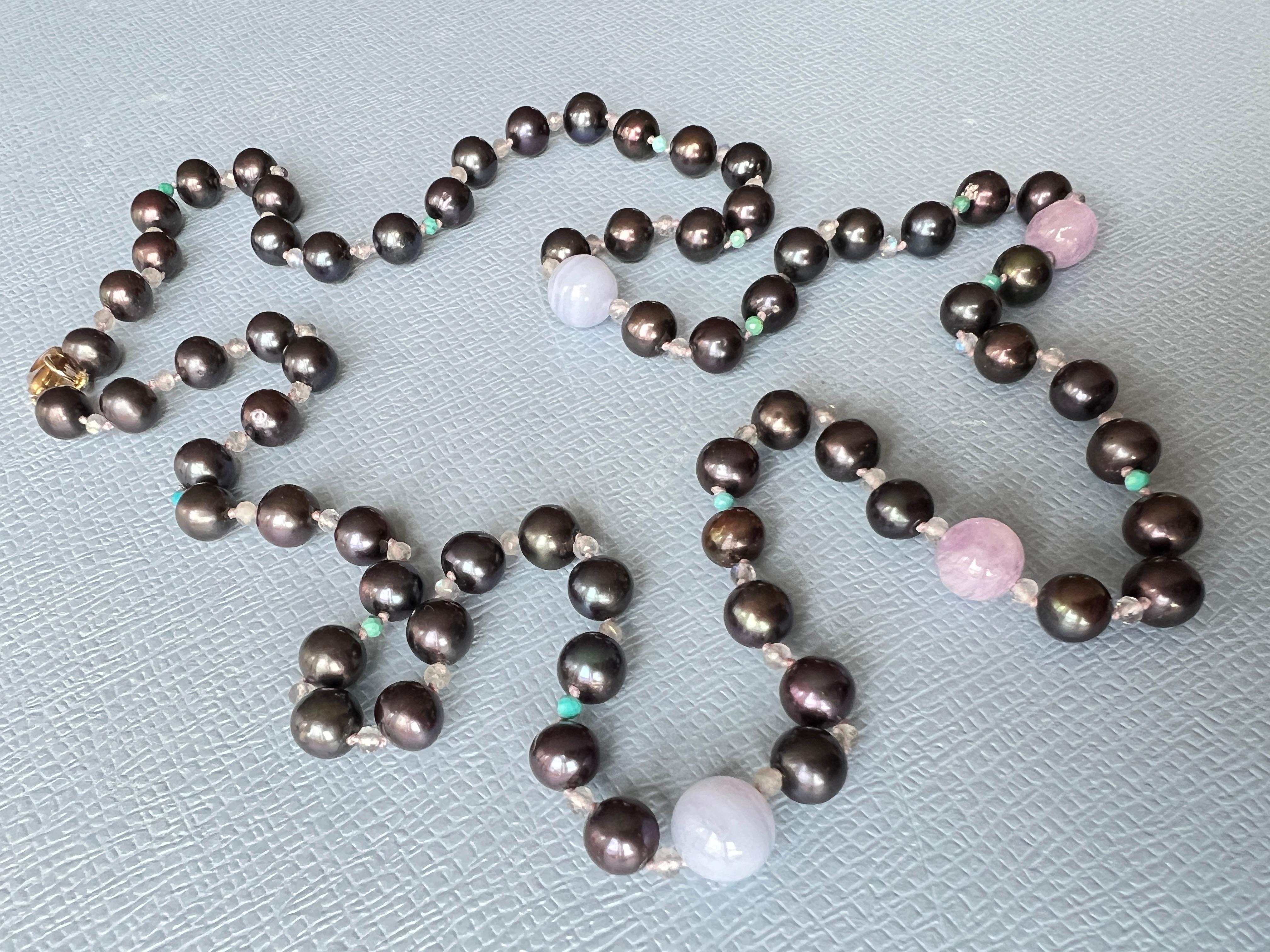 Black Pearl Necklace Amethyst Labradorite For Sale 3