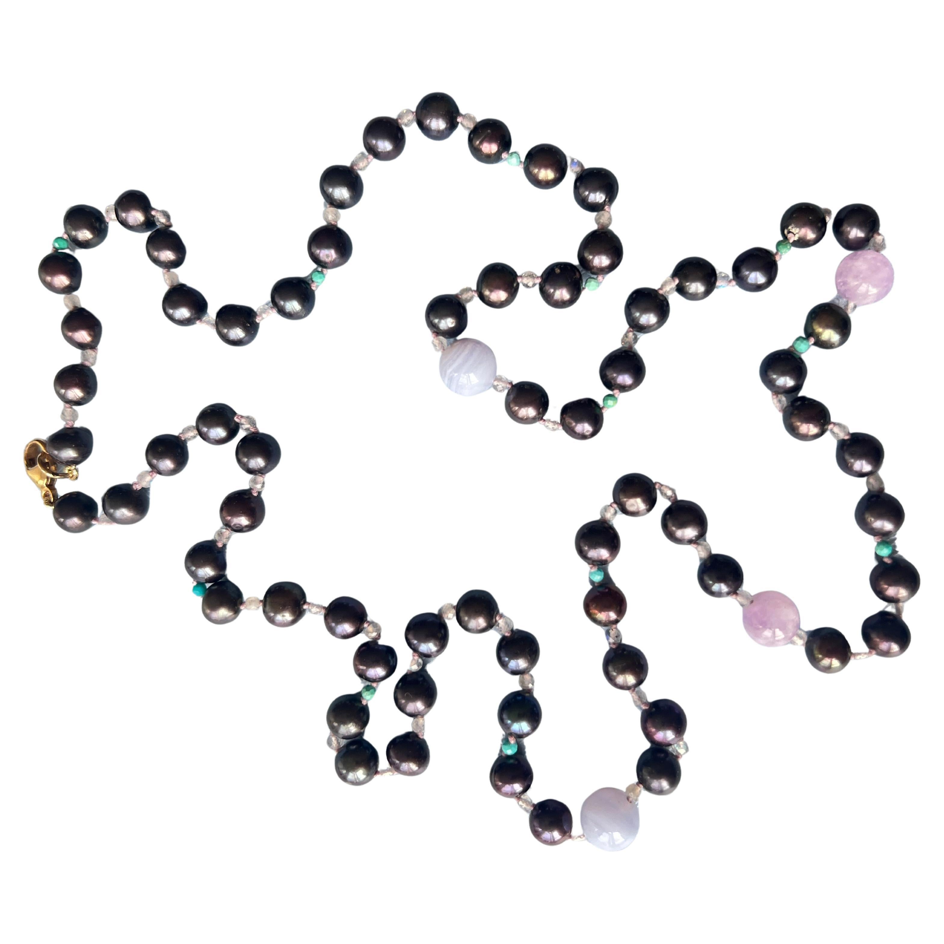 Black Pearl Necklace Amethyst Labradorite