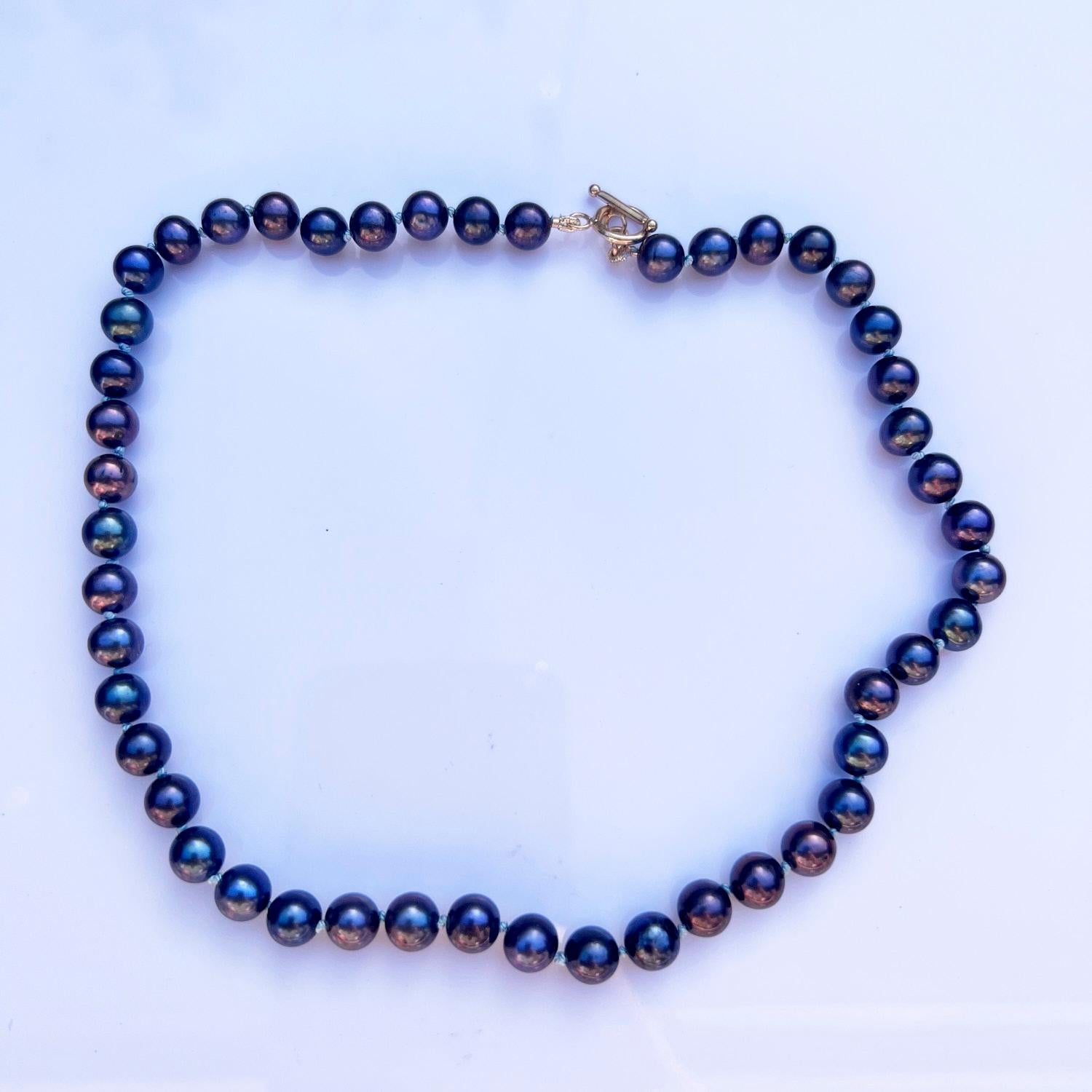 Bead Black Pearl Necklace Choker Light Blue Silk Thread J Dauphin For Sale