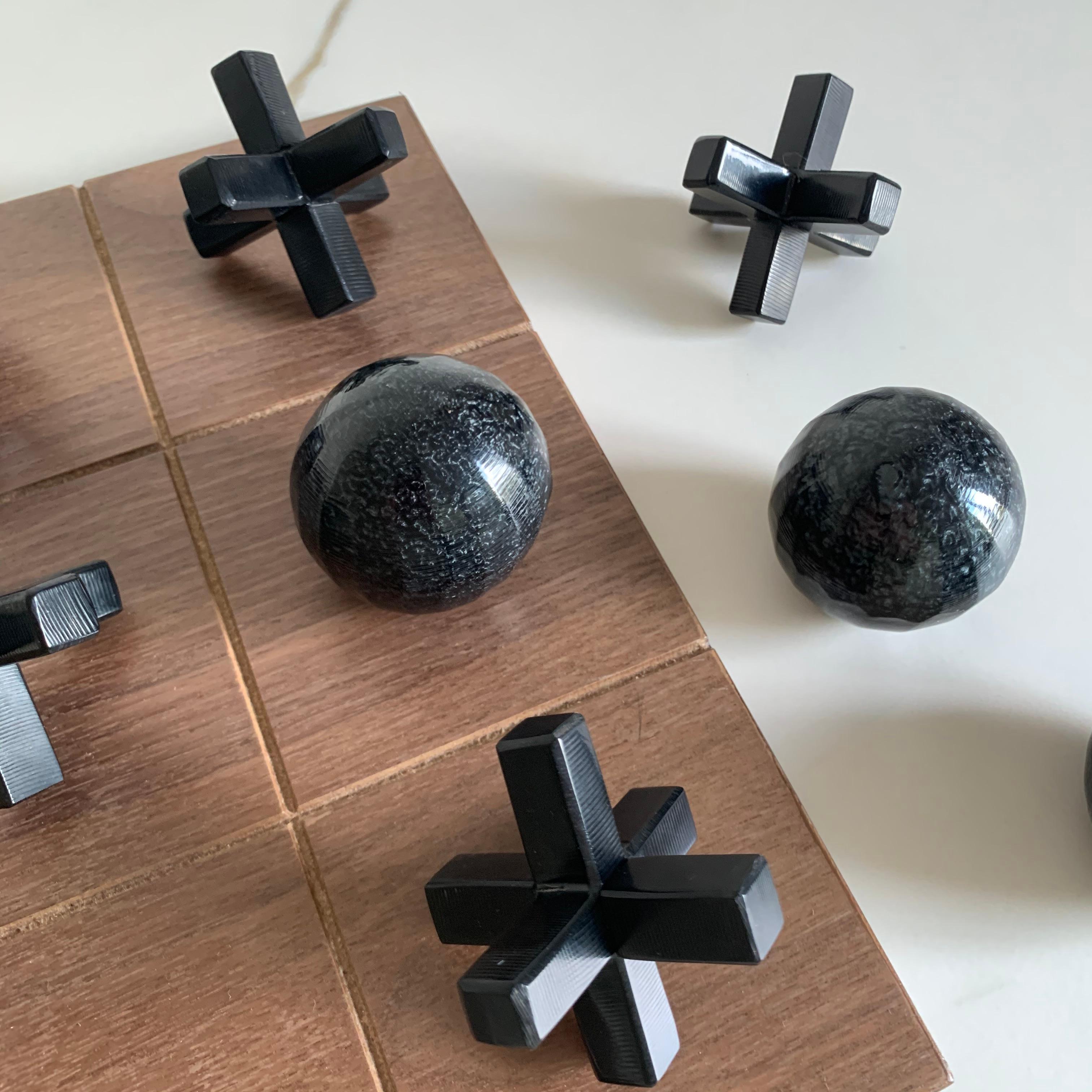 Modern Black Pearl Resin and Wood Tic Tac Toe by Paola Valle For Sale