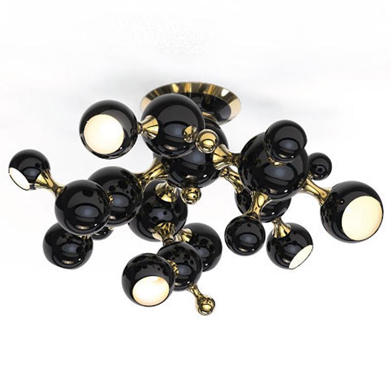 Suspension Black Pearl Round with a molecular composition of atoms
set of spotlights all arranged like molecular forms in black glossy brass with 
stainless steel finish. 
With 8 bulbs, lamp holder type G9. Max 40 Watt for 220-240V.
Bulbs not
