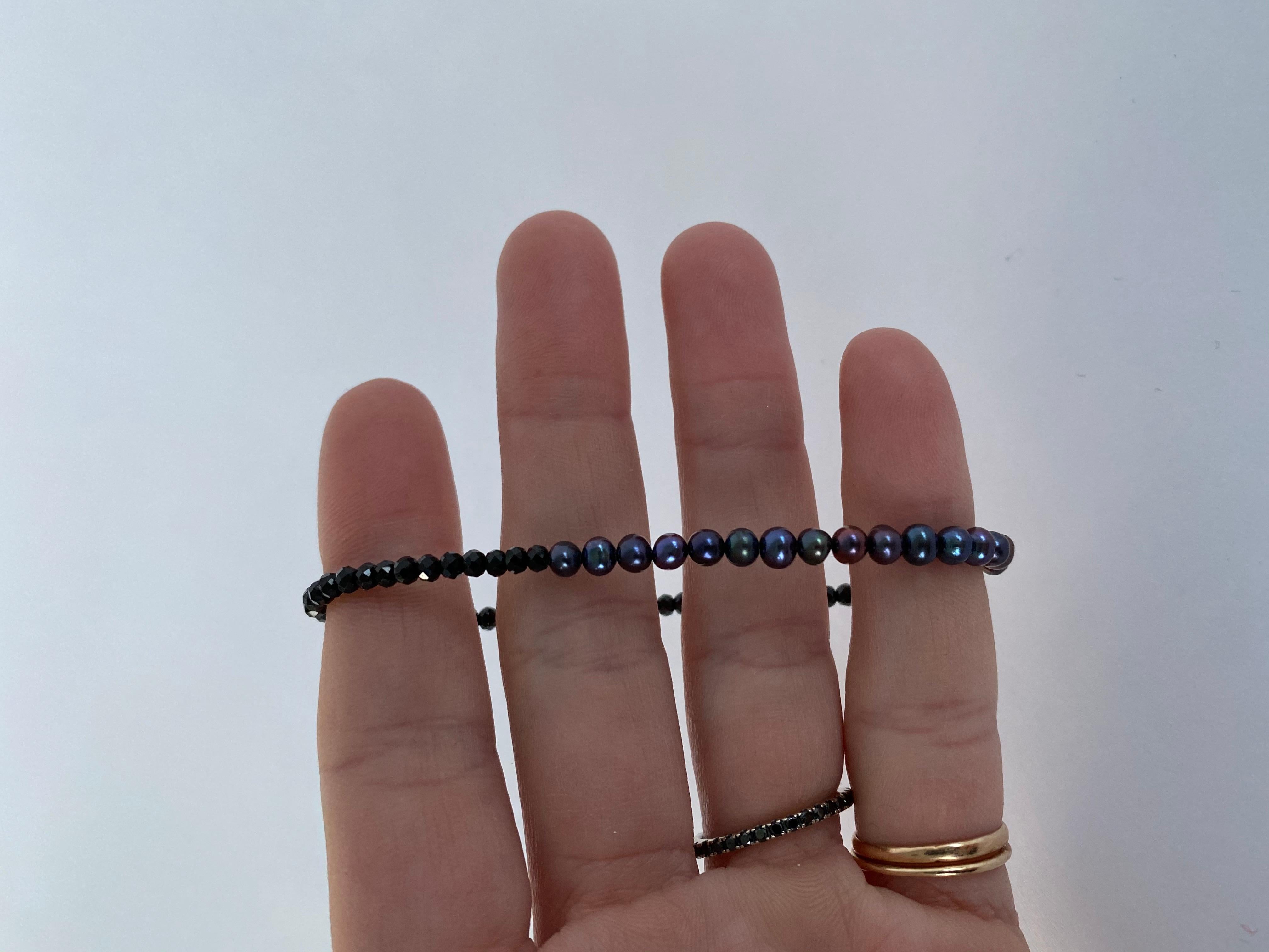 Romantic Black Pearl Beaded Bracelet Spinel Chain For Sale