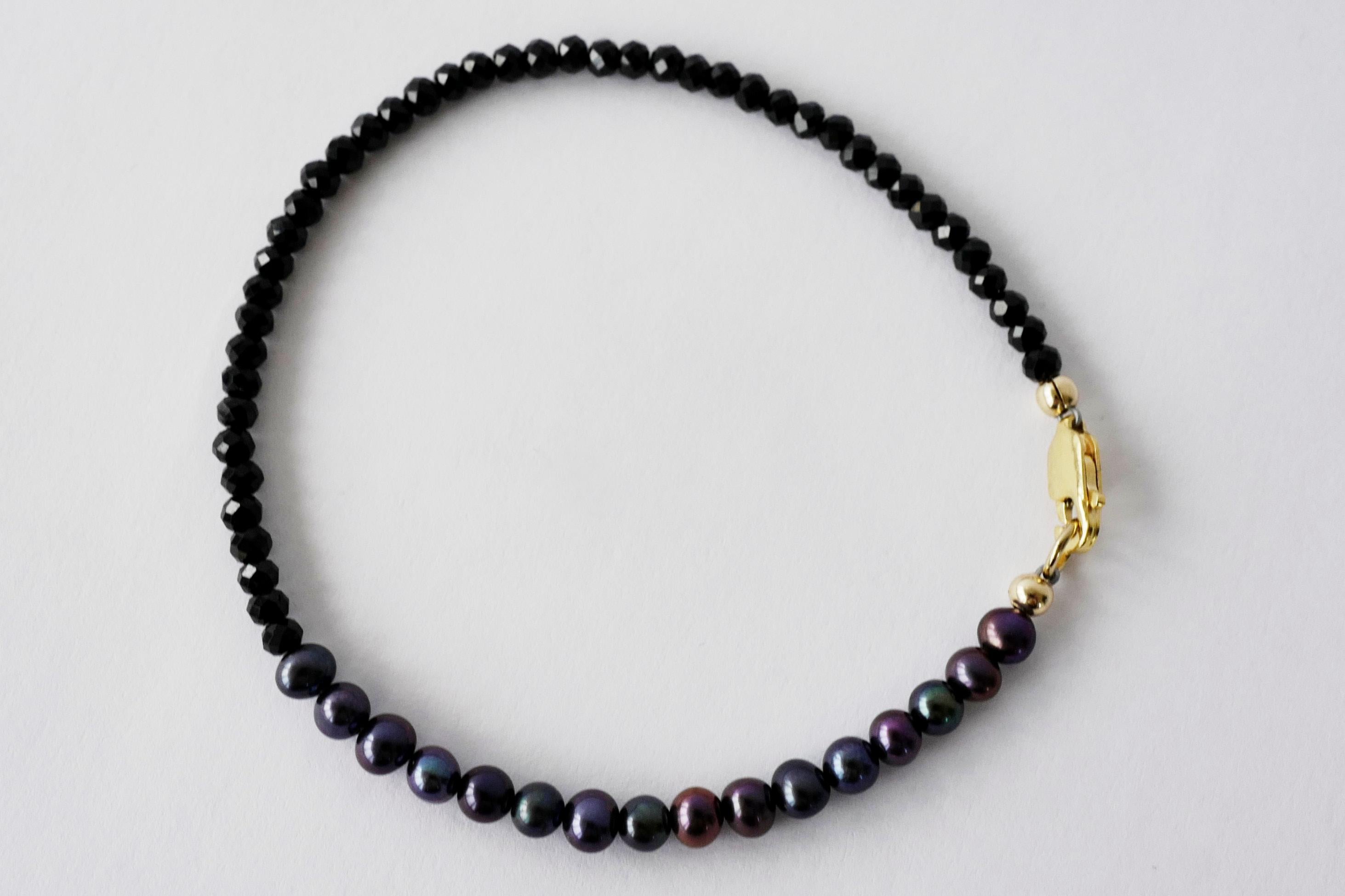 Black Pearl Beaded Bracelet Spinel Chain For Sale 3