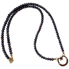 Crescent Moon Star Black Pearl Bead Necklace Gold White Diamond Ruby J Dauphin