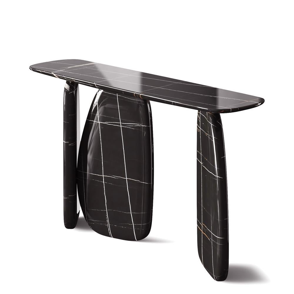 Portuguese Black Pebble Console Table For Sale