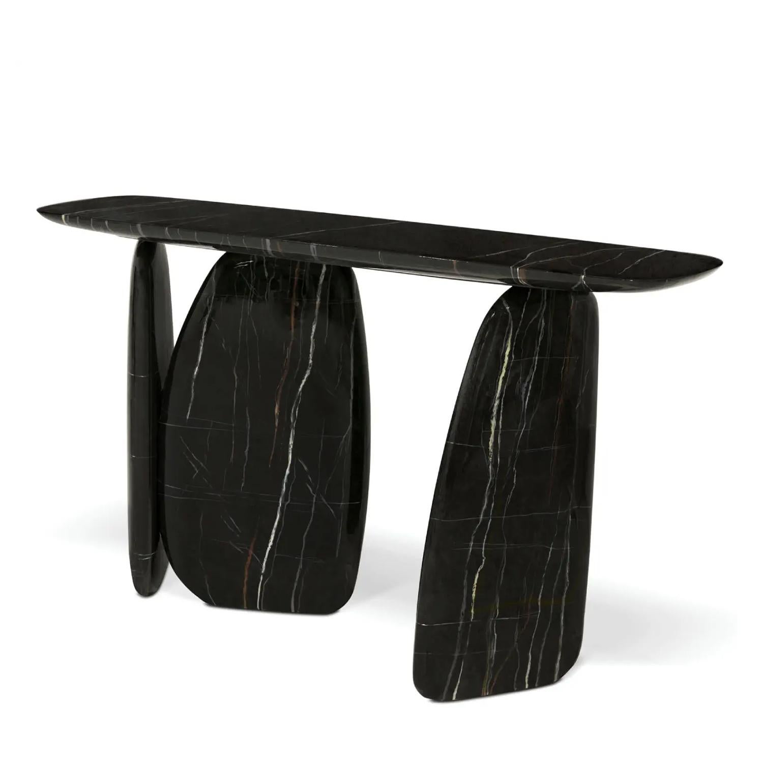 Hand-Crafted Black Pebble Console Table For Sale