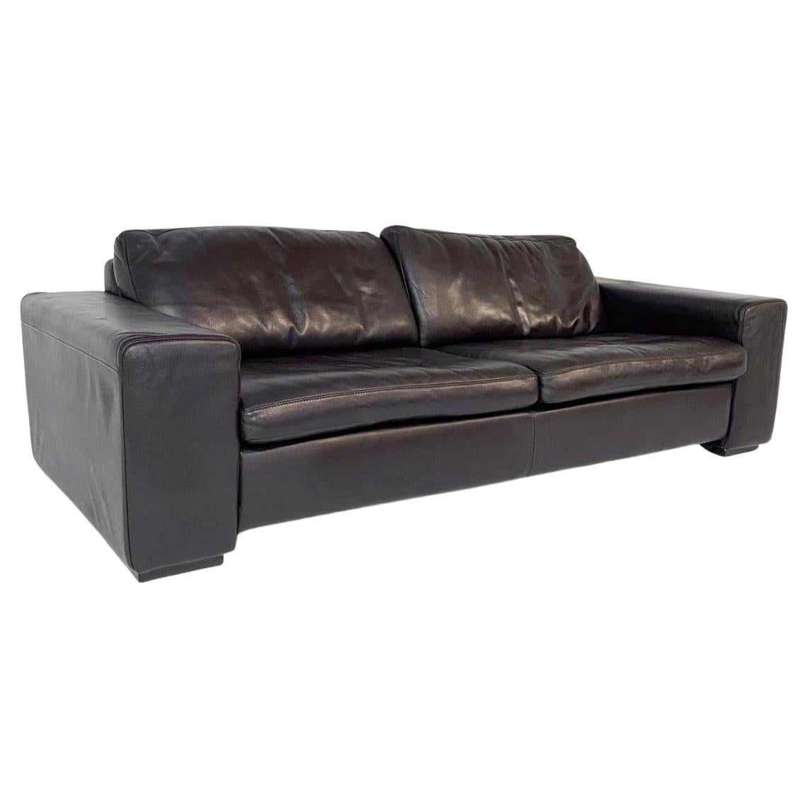 Black Pebbled Italian Leather Mid Century Modern Style Sofa Late 20th Century