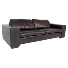 Black Pebbled Italian Leather Mid Century Modern Style Sofa Late 20th Century